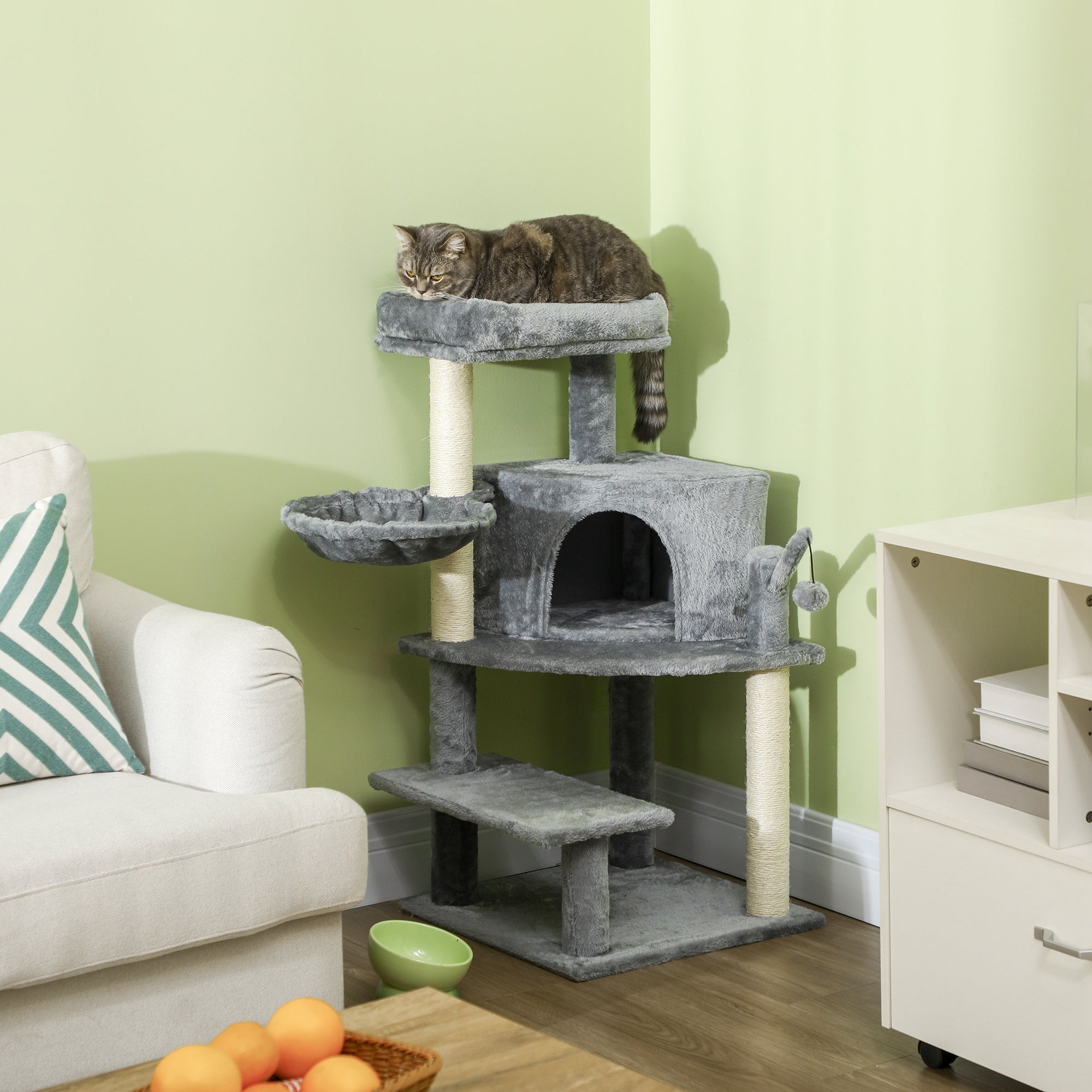 PawHut Sisal 100cm Cat Tree Tower with Sisal Scratching Post Grey - North Peak Garden Furniture