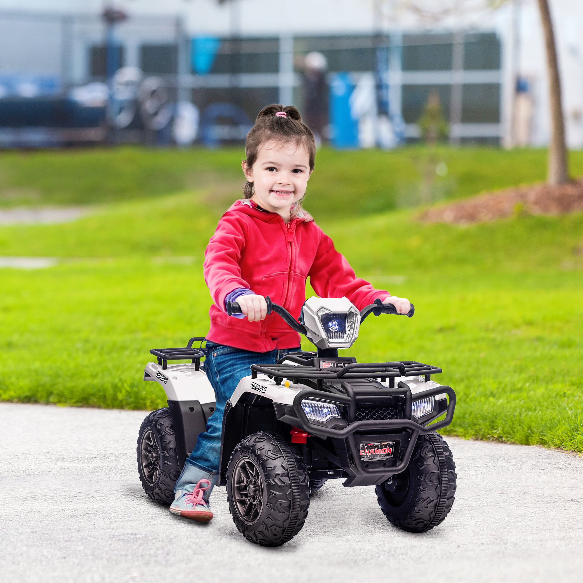 HOMCOM 12V Kids Quad Bike with Forward, Reverse Functions, Ride-On ATV w/ Music, LED, Headlights, for Ages 3-5 Years - White - North Peak Garden Furniture