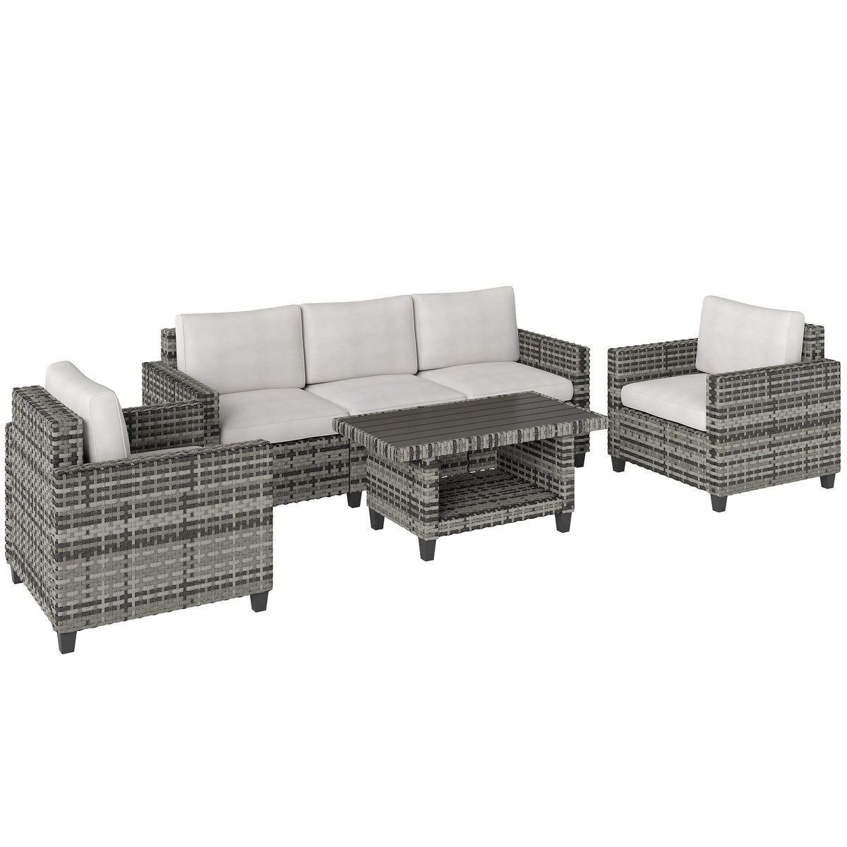 Outsunny Six-Piece Modular Rattan Sofa Set - Light Grey