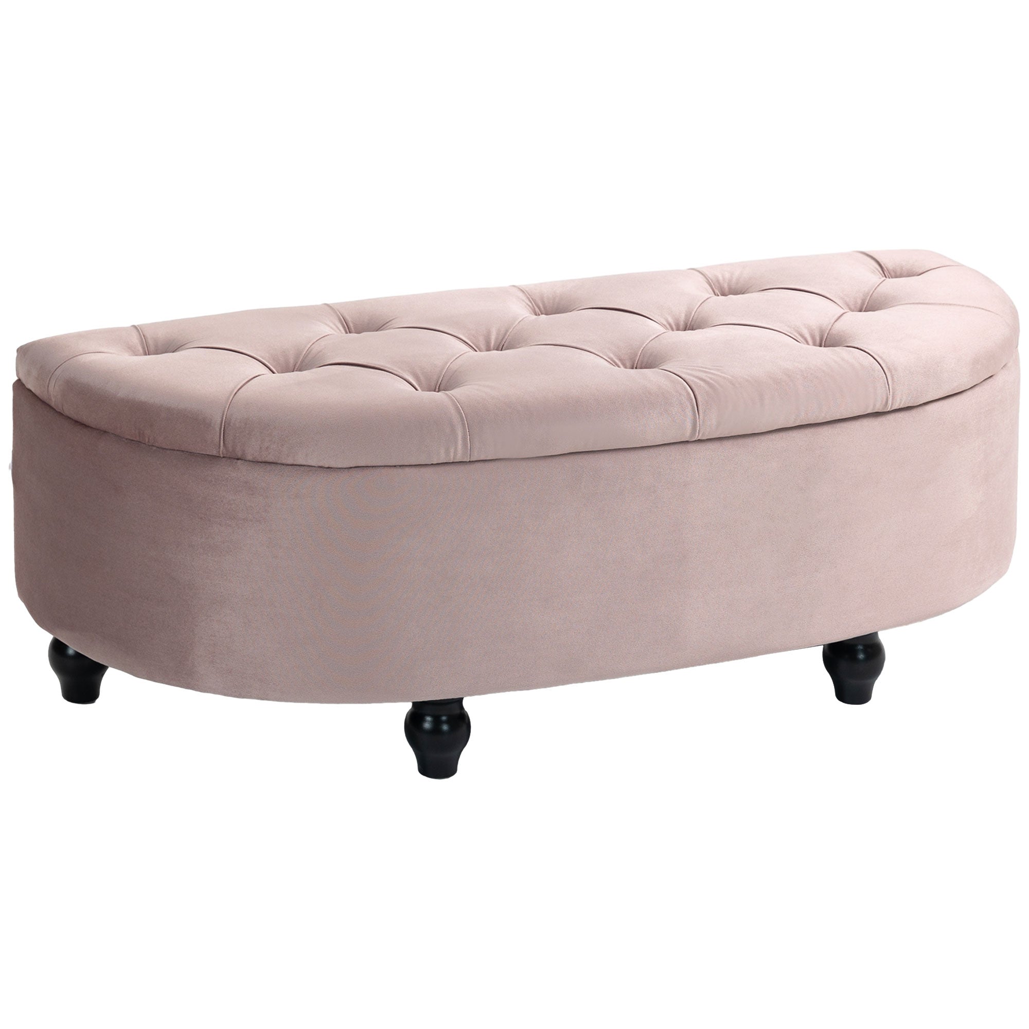 HOMCOM Semi-Circle Bed End Bench Ottoman with Storage Tufted Upholstered Accent Seat Footrest Stool with Rubberwood Legs for Bedroom & Entryway, Pink - North Peak Garden Furniture