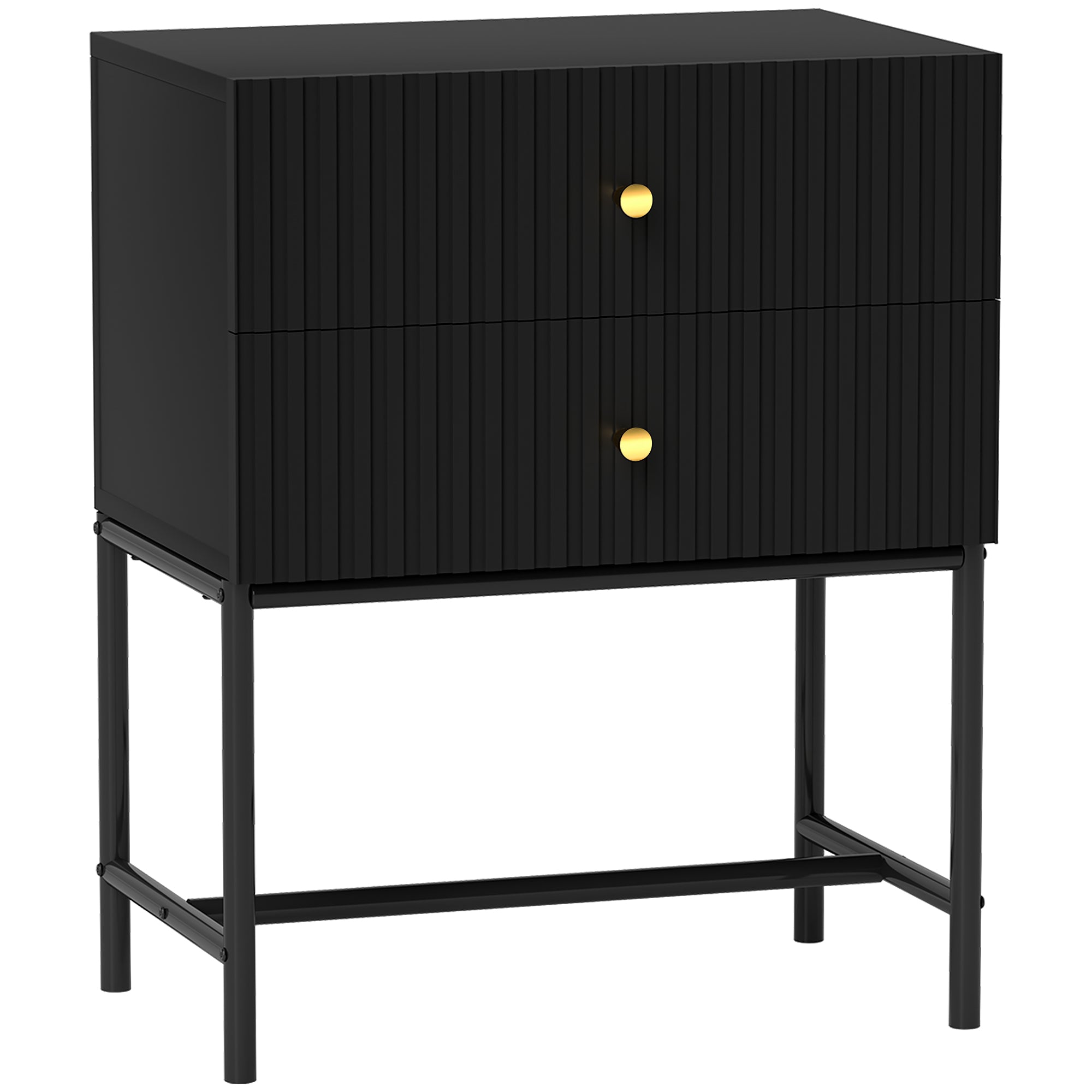 HOMCOM Elegant Two-Drawer Bedside Table - Black - North Peak Garden Furniture