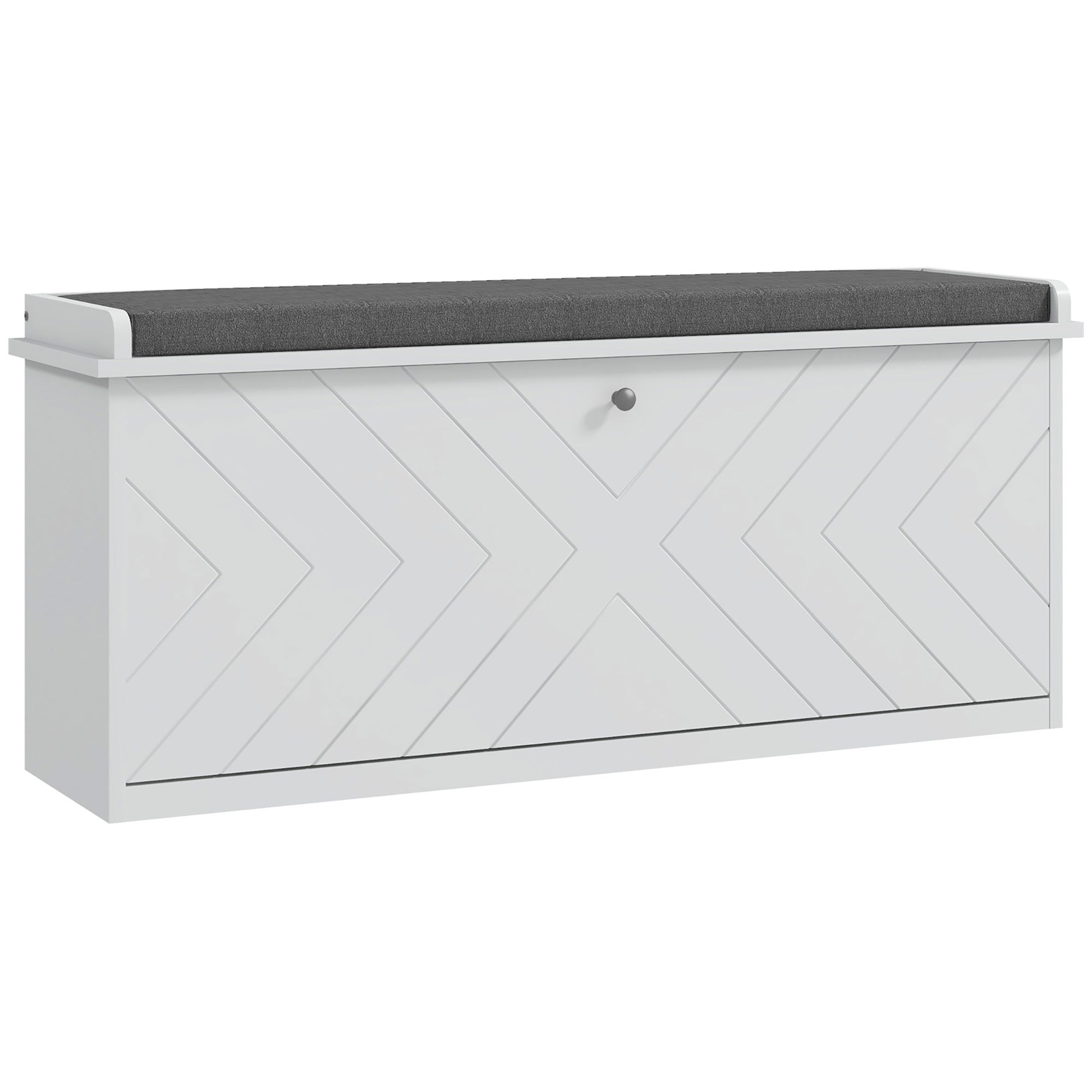 HOMCOM 10-Shoe Storage Bench, with Padded Top Seat - White/Grey - North Peak Garden Furniture