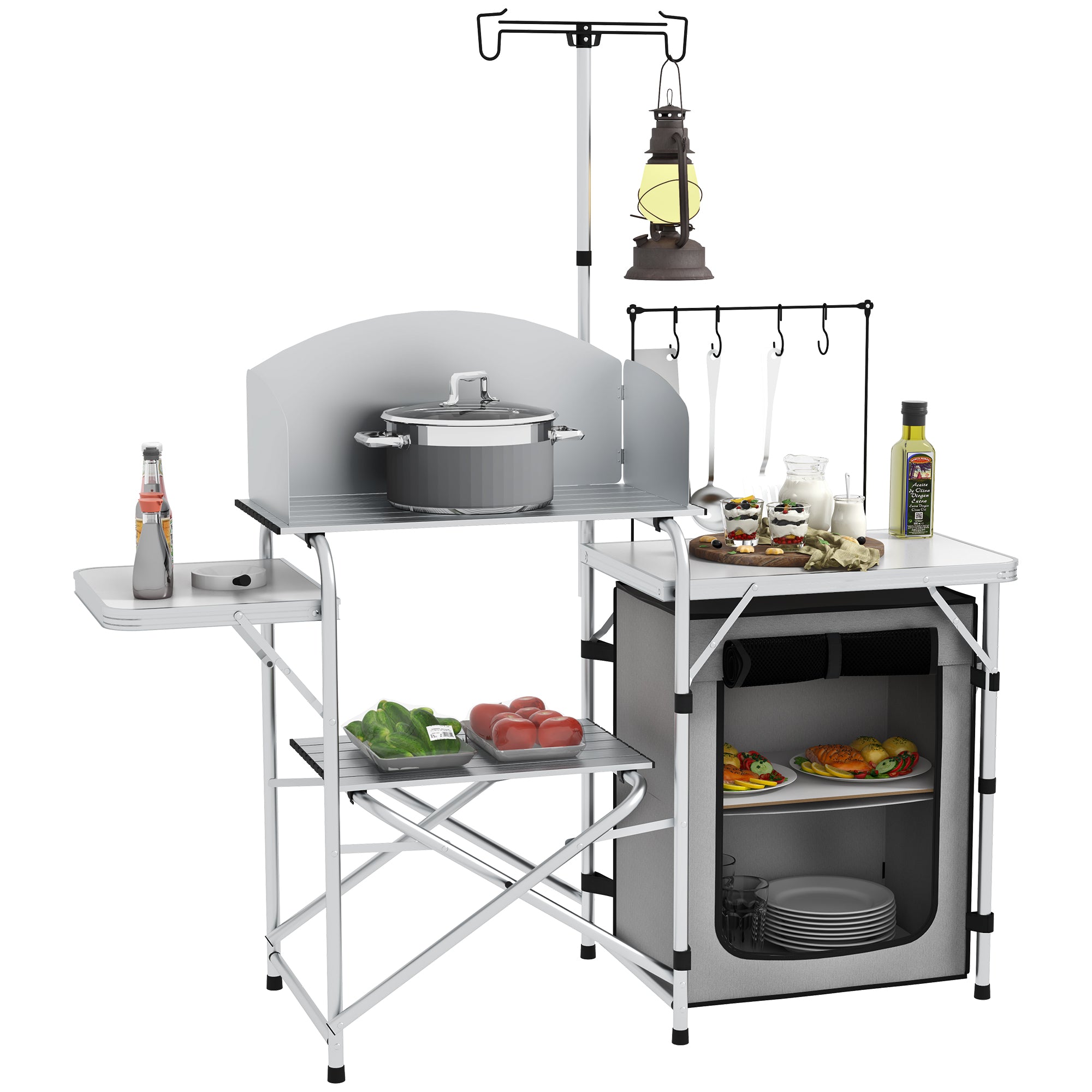 Outsunny Multi-Feature Folding Camping Kitchen, with Wind Shield - North Peak Garden Furniture