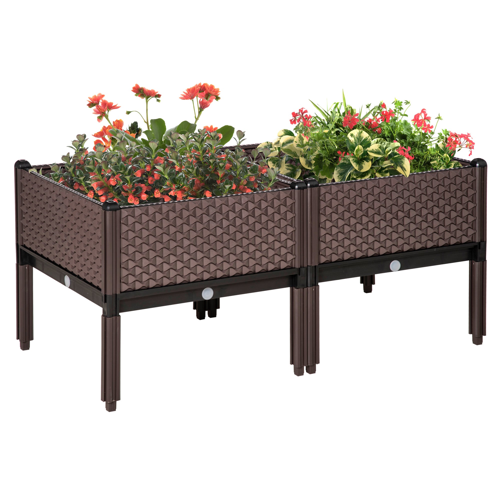 Outsunny 50cm x 50cm x 46.5cm Set of 2 41L Garden Raised Bed, Elevated Planter Box, Flower Vegetables Planting Container with Self-Watering Design and Drainage Holes - North Peak Garden Furniture