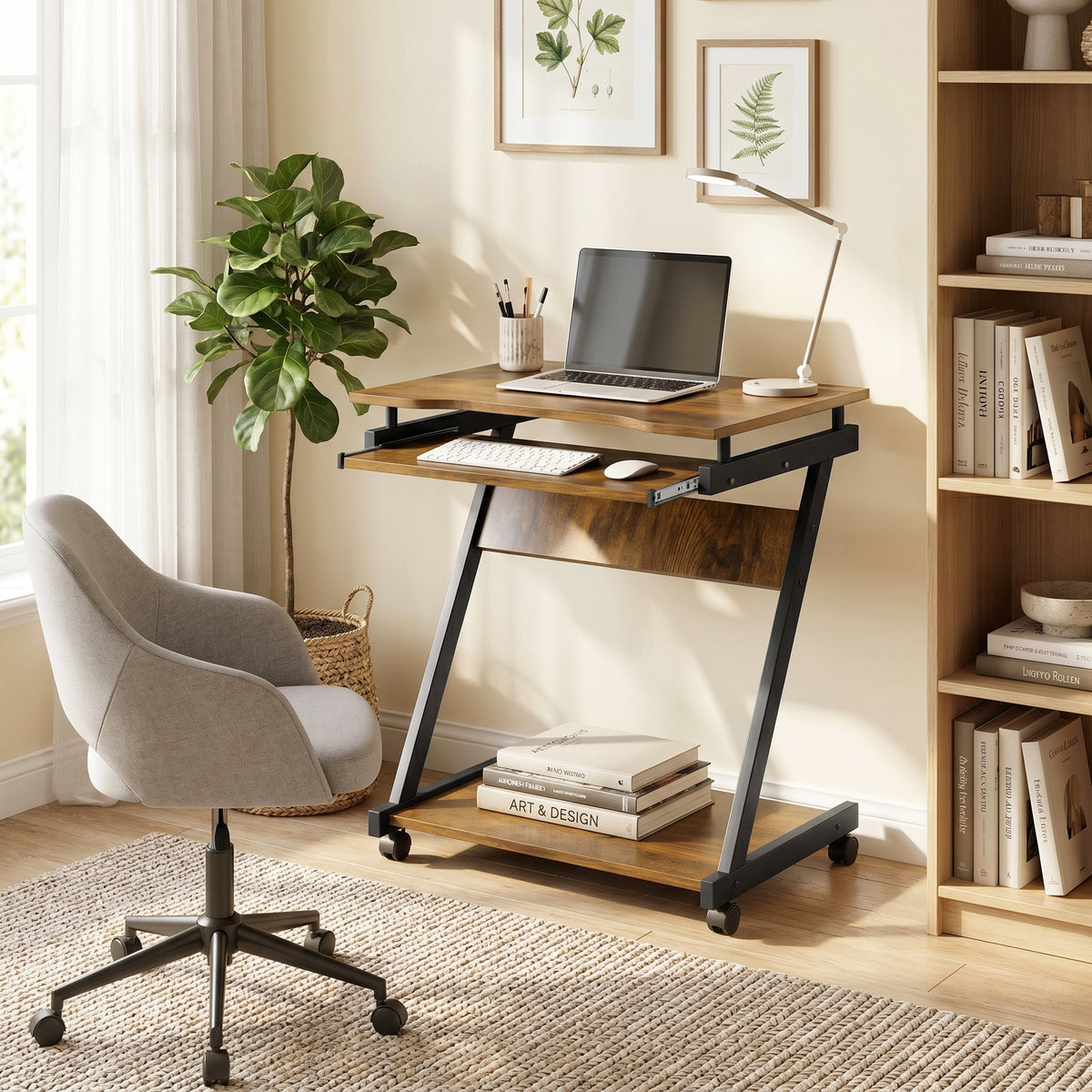 HOMCOM Movable Computer Desk with 4 Moving Wheels and Keyboard Tray