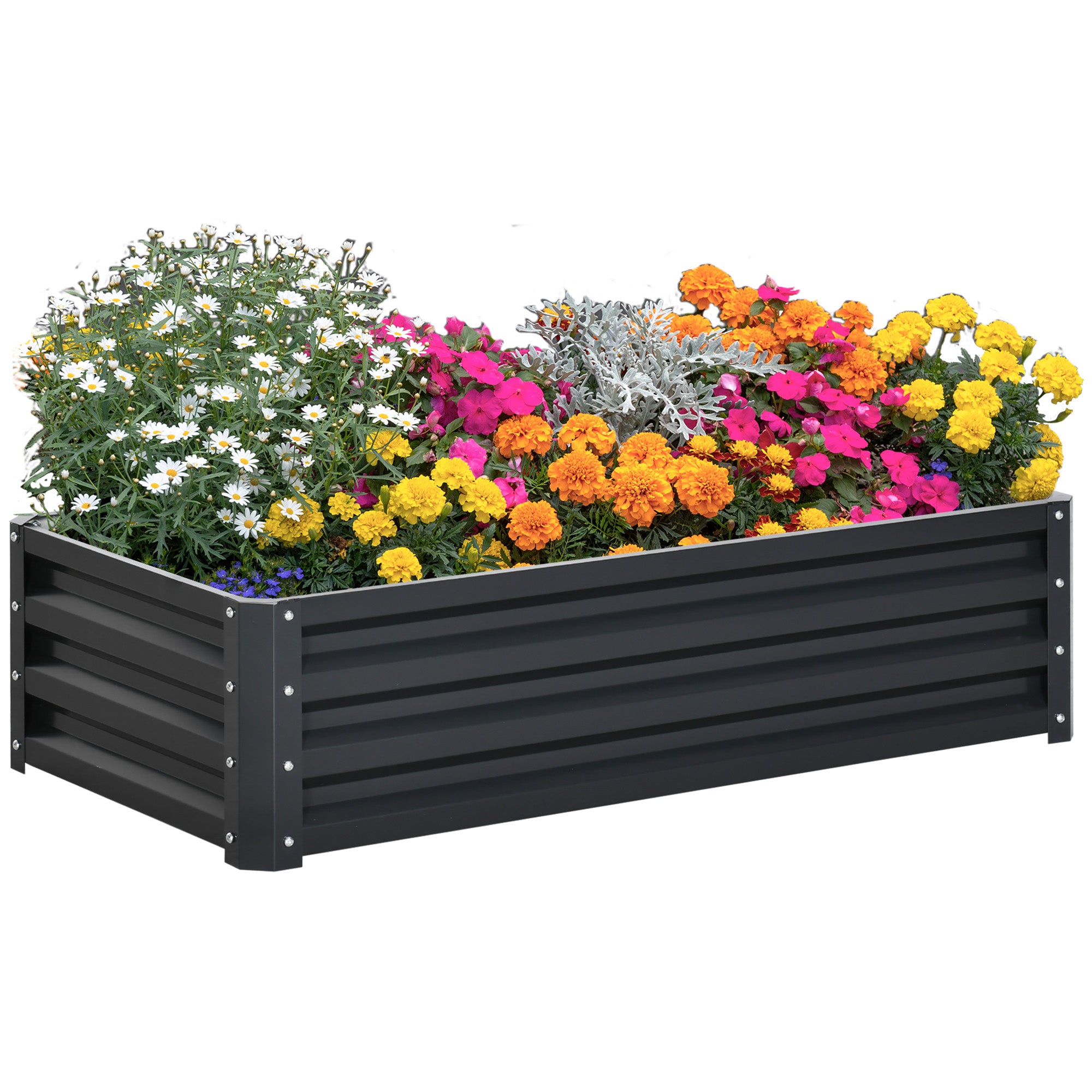 Outsunny Raised Beds for Garden, Galvanized Outdoor Planters, for Herbs and Vegetables, Use for Patio, Backyard, Balcony, Grey - North Peak Garden Furniture
