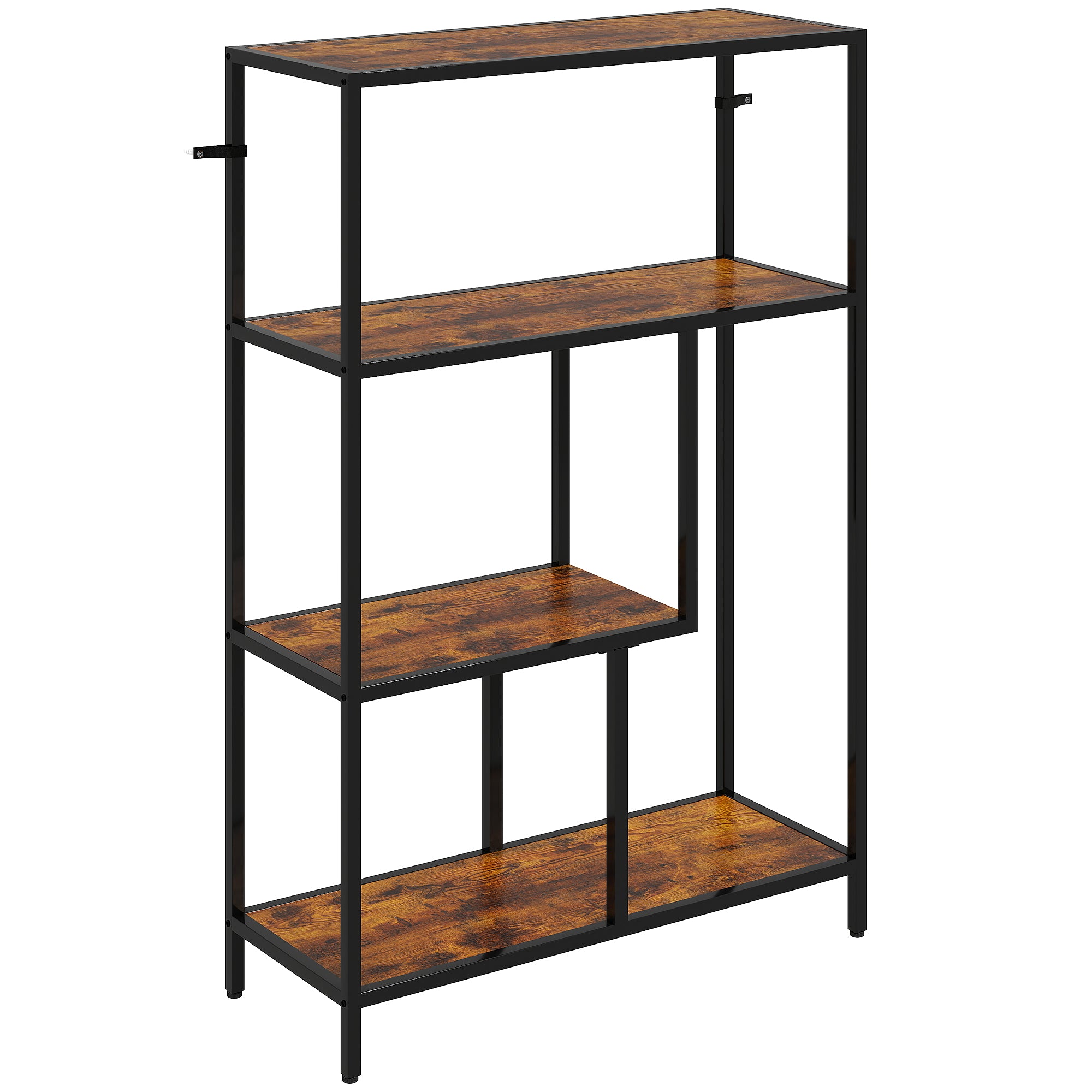 HOMCOM 4-Tier Bookshelf with Open Shelves - Rustic Brown - North Peak Garden Furniture