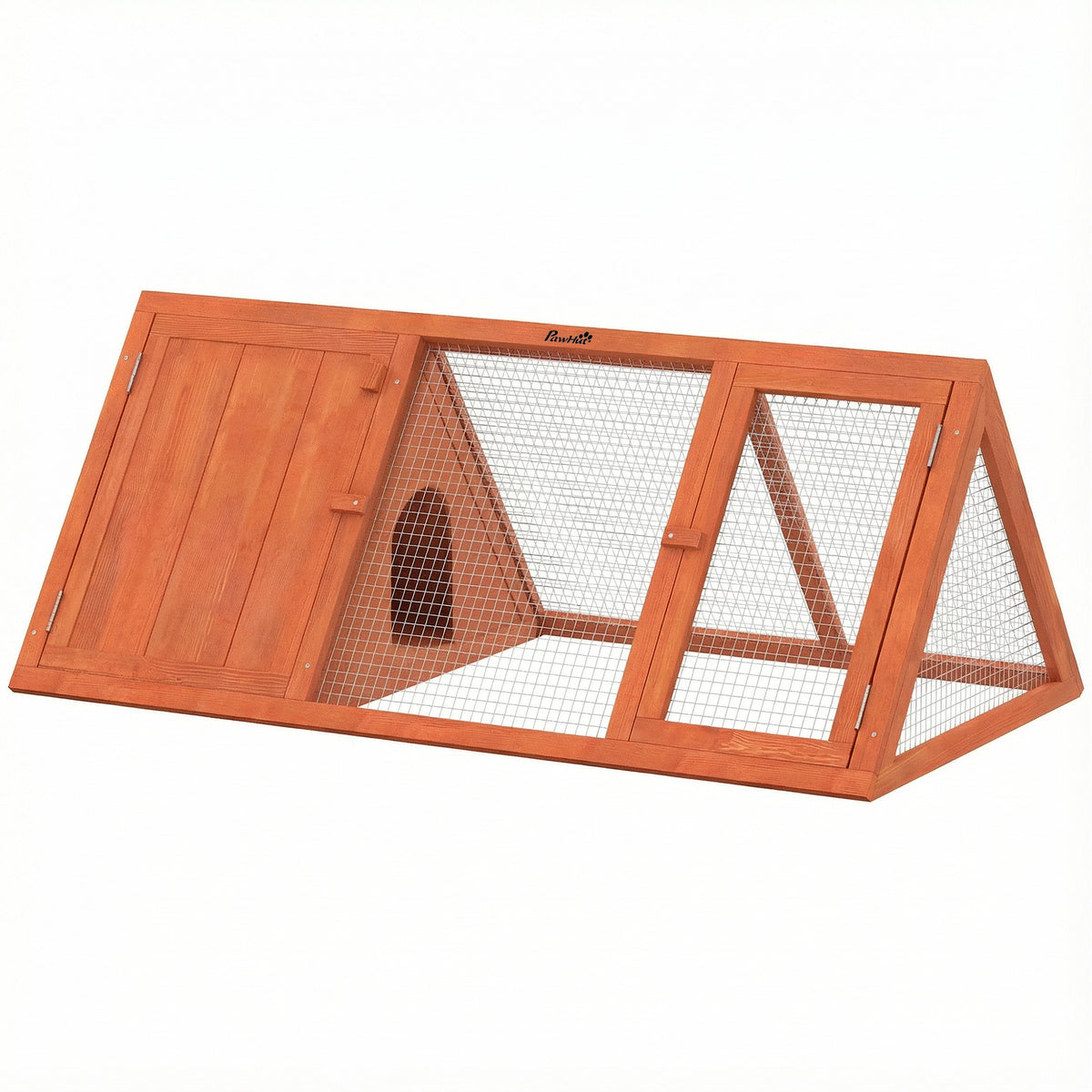PawHut Rabbit Hutch, Wooden Guinea Pig Hutch with Run and Doors, Outdoor Triangle Bunny House for Rabbits,Duck and Chicken