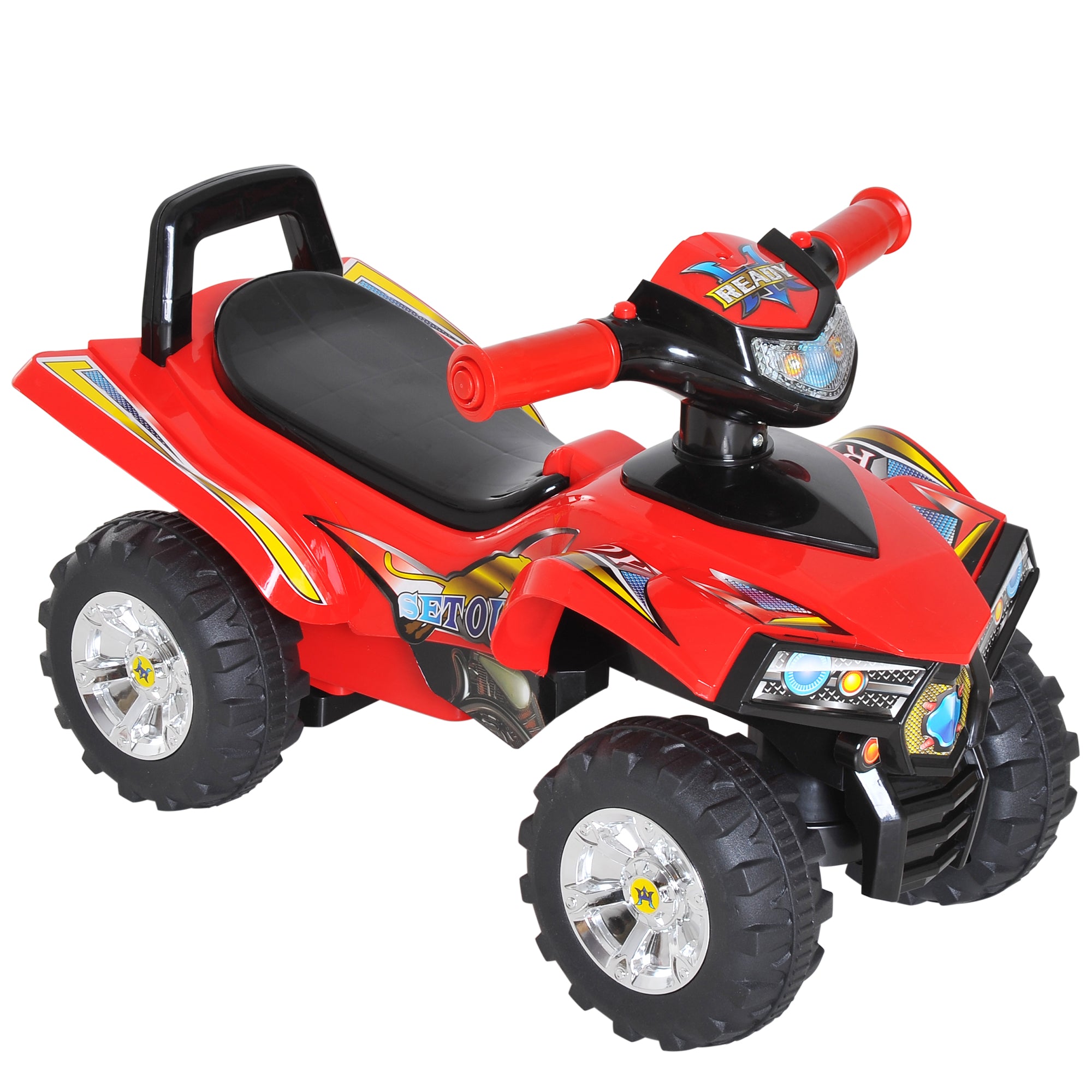 HOMCOM Kids Children Ride-on Toy Off Road Style Quad Bike Racing Car NO POWER 4 Wheels Horn Music Red - North Peak Garden Furniture