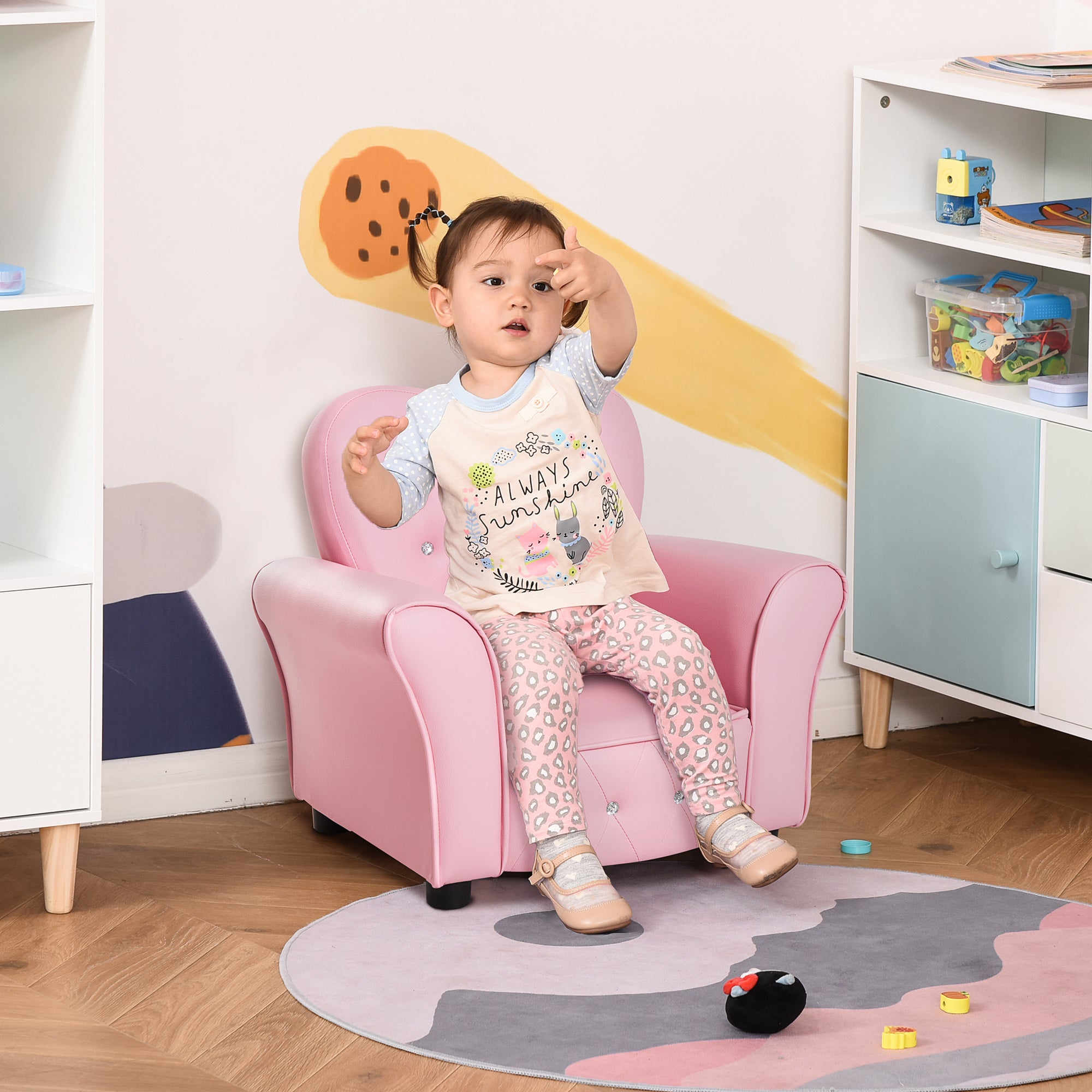 HOMCOM Kids Armchair Toddler Chair Seating Relax Playroom Seater Girl Princess Pink - North Peak Garden Furniture
