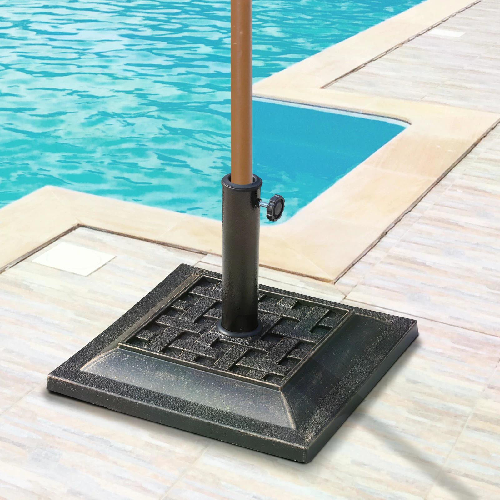 Outsunny 9kg Square Garden Parasol Base Holder Resin Outdoor Market Umbrella Stand with Adjustable Coupler, Bronze - North Peak Garden Furniture