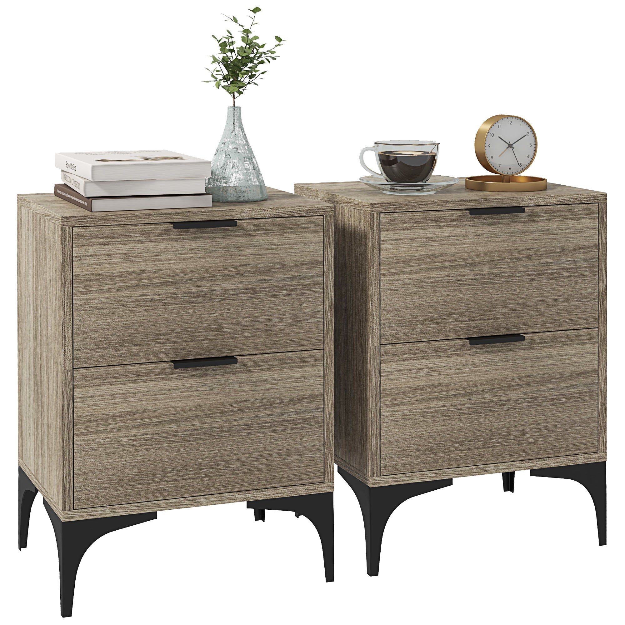 HOMCOM Set of Two Wood Effect Bedside Tables - North Peak Garden Furniture