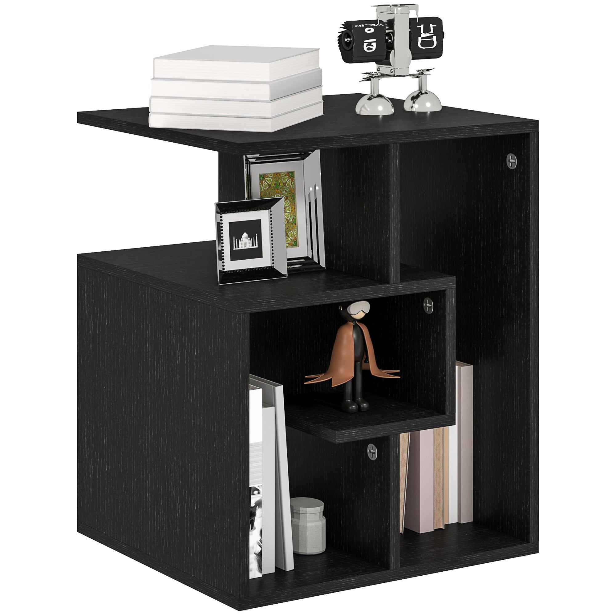 HOMCOM Side Table, 3 Tier End Table with Open Storage Shelves for Living Room, Bedroom, Black