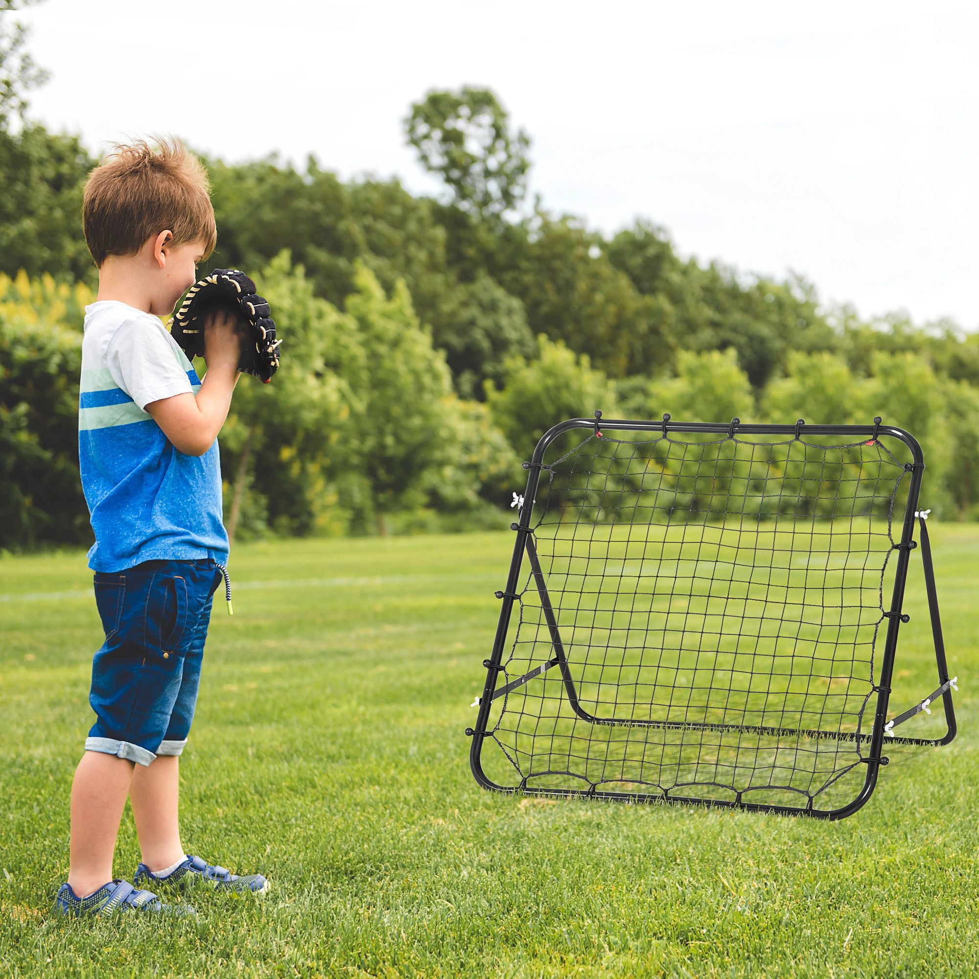 HOMCOM Rebounder Net, Practise Kickback Goal, for Teens, Adults Training - Black - North Peak Garden Furniture