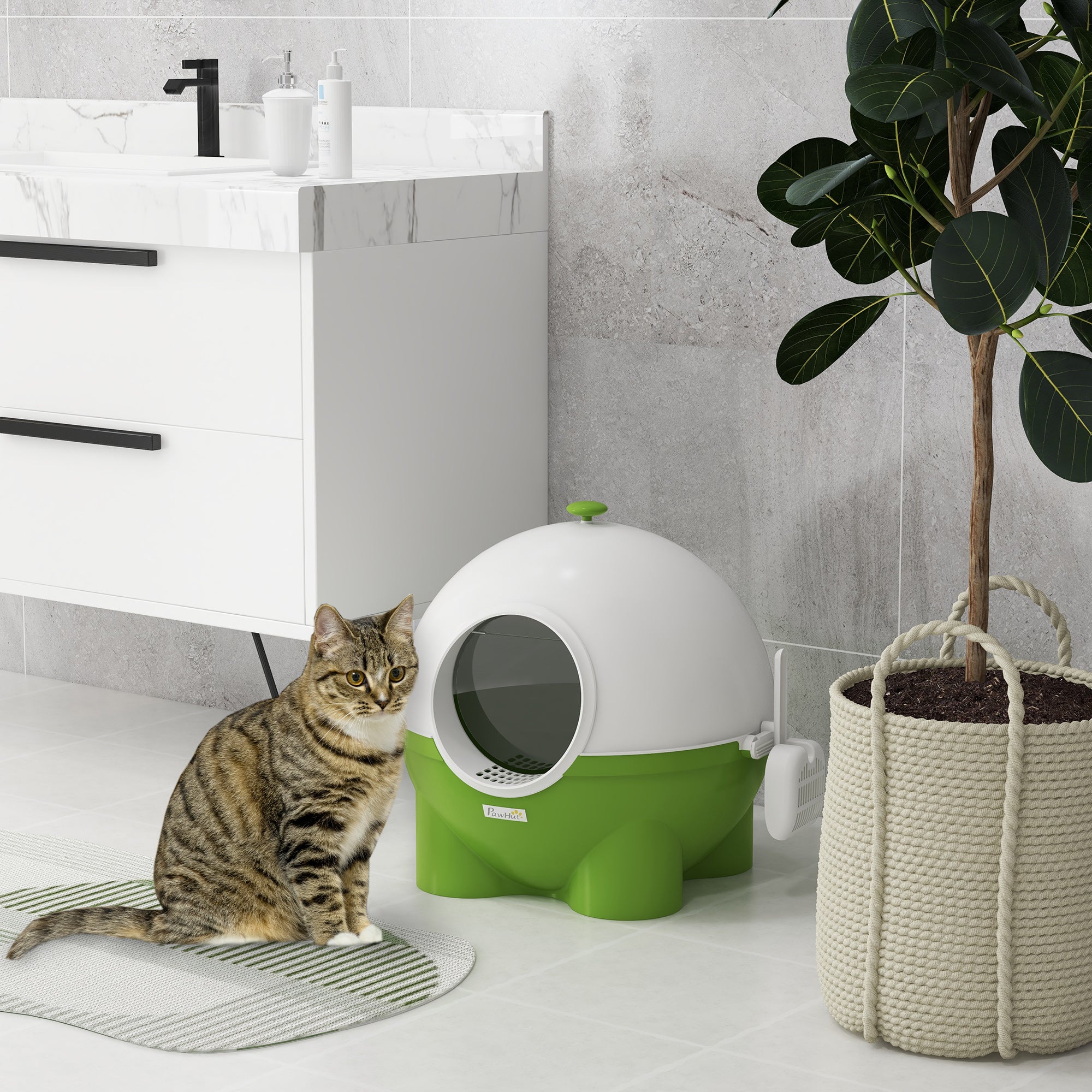 PawHut Large Cat Litter Box, with Scoop, Front Entrance, 53 x 51 x 48cm -Green - North Peak Garden Furniture