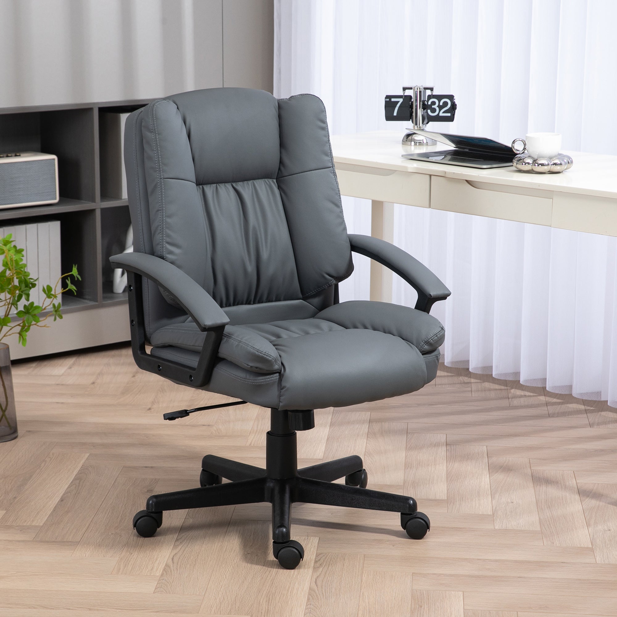 HOMCOM Office Chair, Faux Leather Computer Desk Chair, Mid Back Executive Chair with Adjustable Height and Swivel Rolling Wheels for Home Study, Dark Grey - North Peak Garden Furniture
