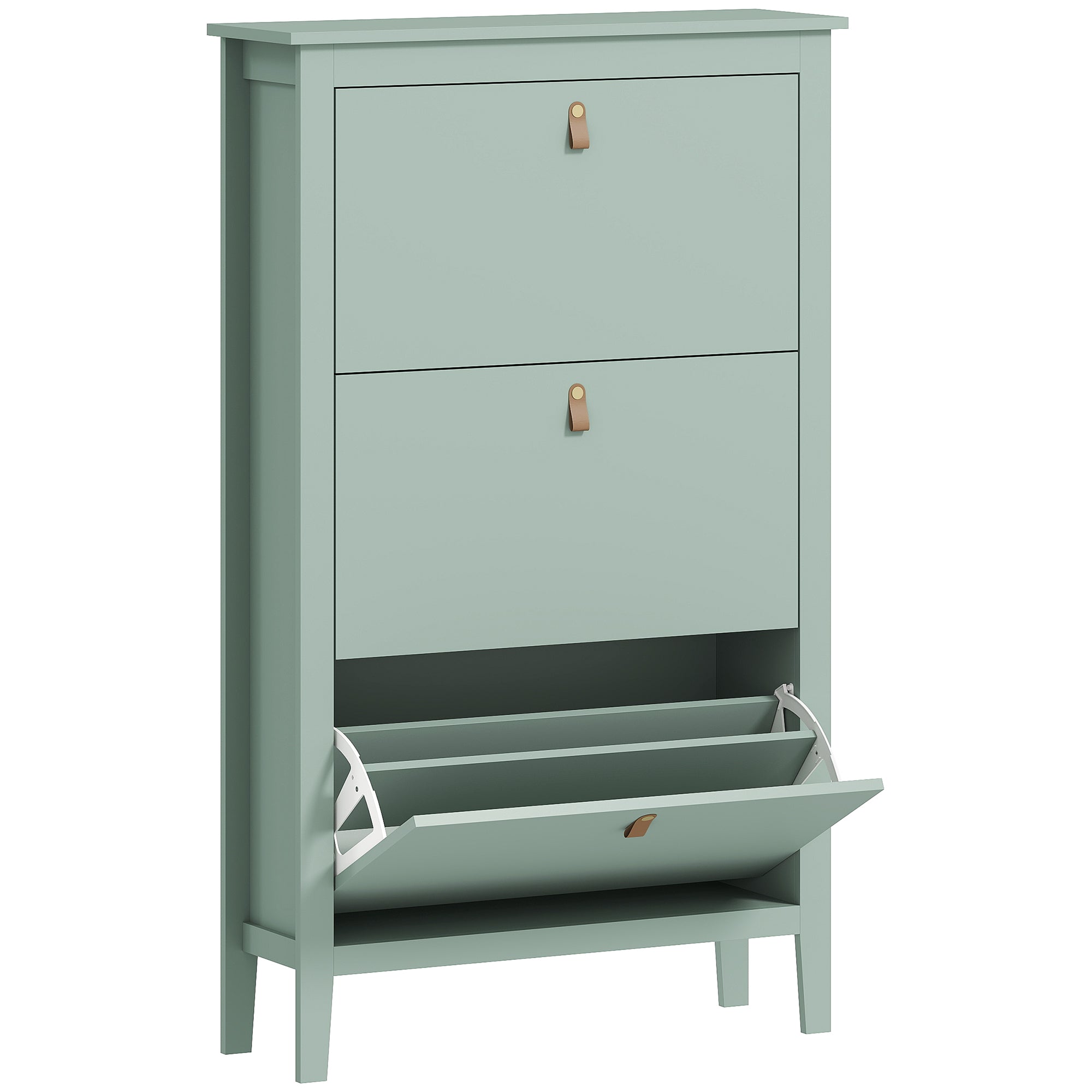 HOMCOM Modern Three-Drawer Shoe Cabinet - Green - North Peak Garden Furniture