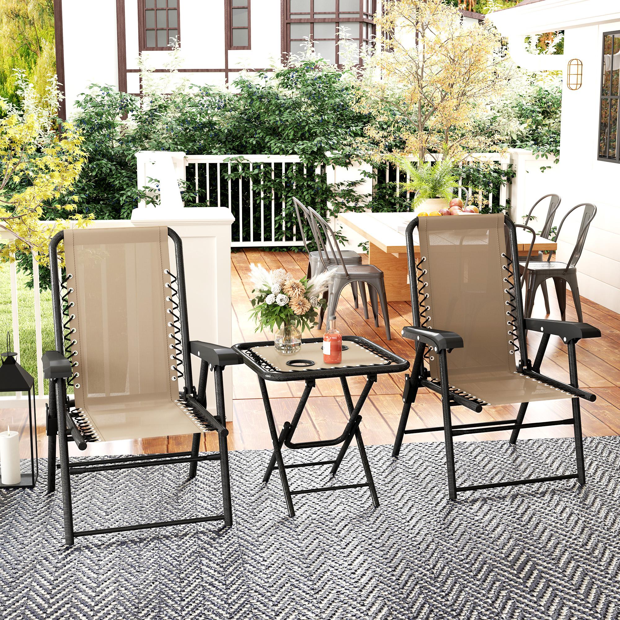 Outsunny Three-Piece Garden Table and Chair Set - Khaki - North Peak Garden Furniture