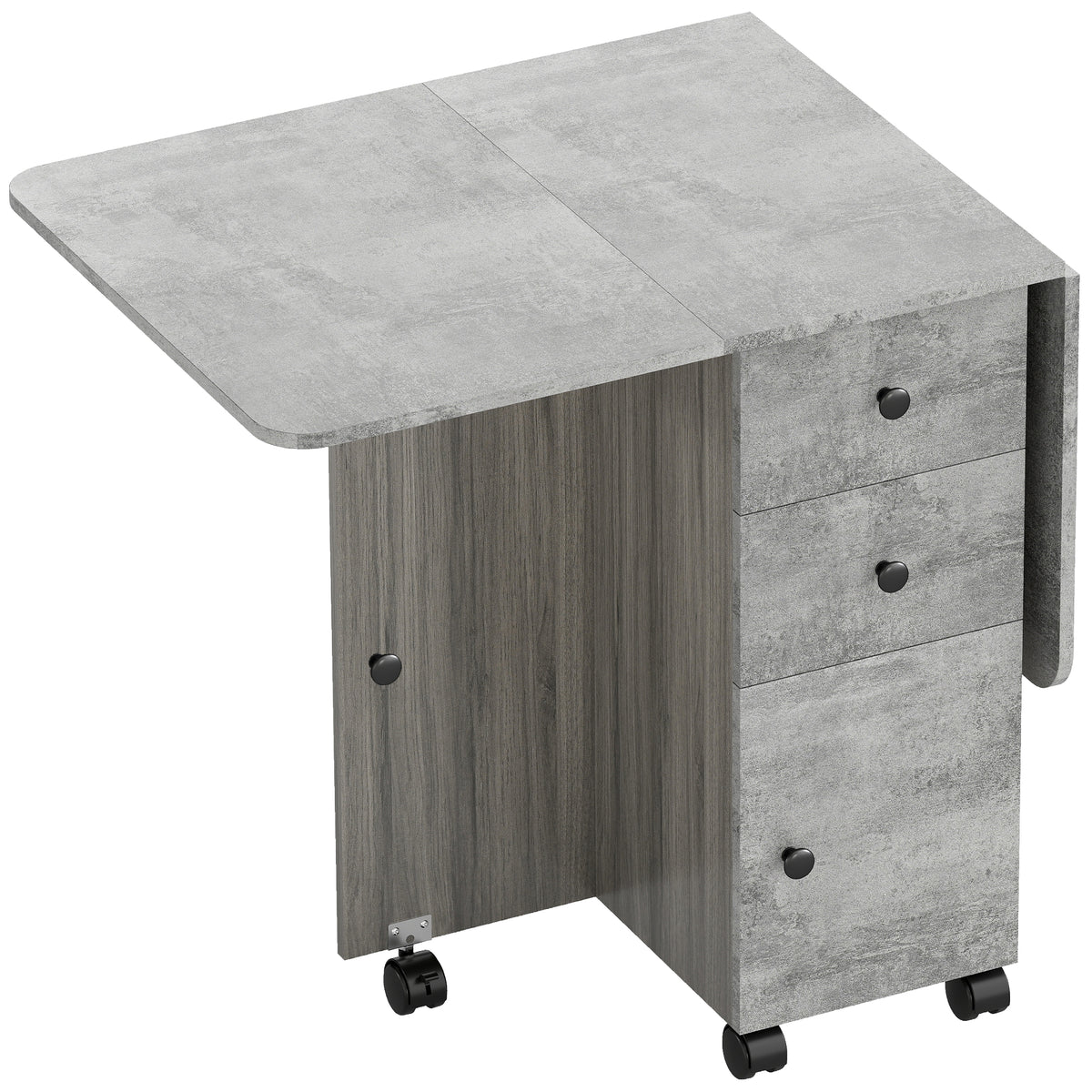 HOMCOM Multi-Storage Six-Person Drop Leaf Dining Table - Mixed Grey