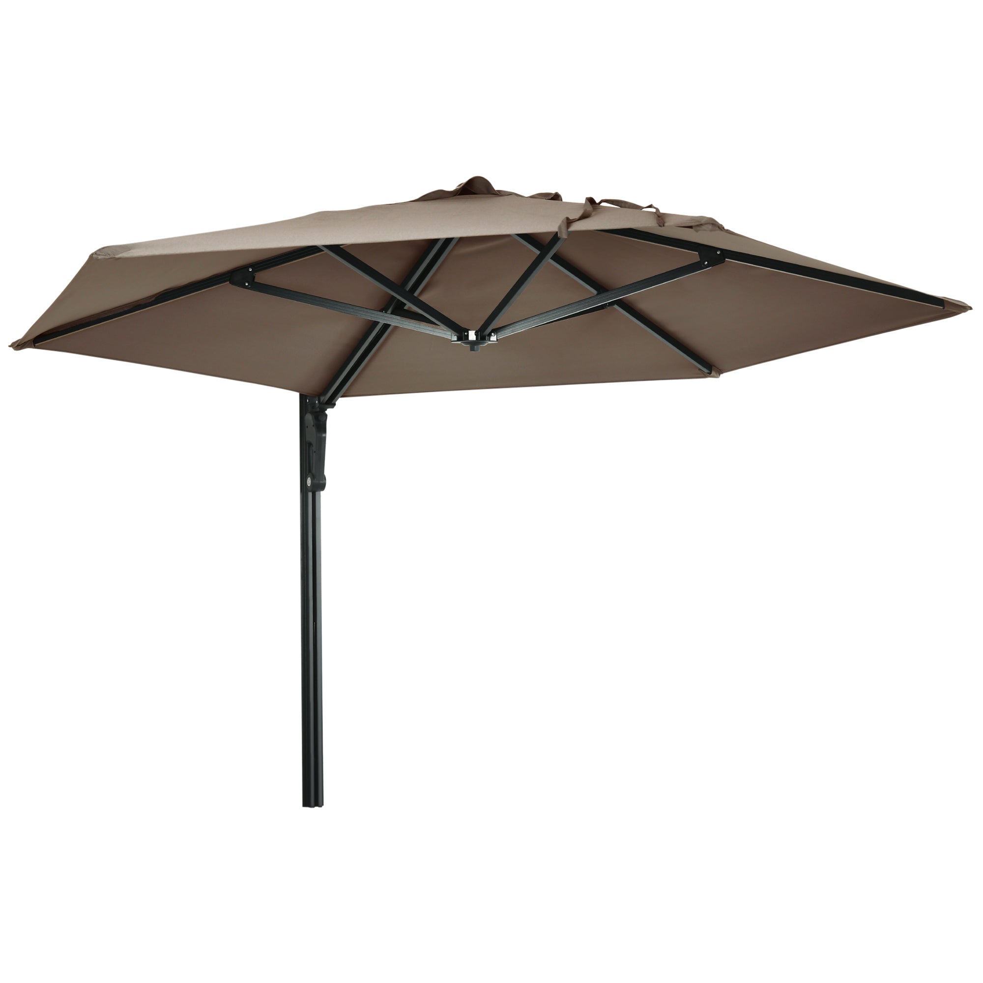 Outsunny 2.5m Wall Mounted Parasol, Hand to Push Outdoor Patio Umbrella with 180 Degree Rotatable Canopy for Porch, Deck, Garden, 250 cm, Khaki - North Peak Garden Furniture