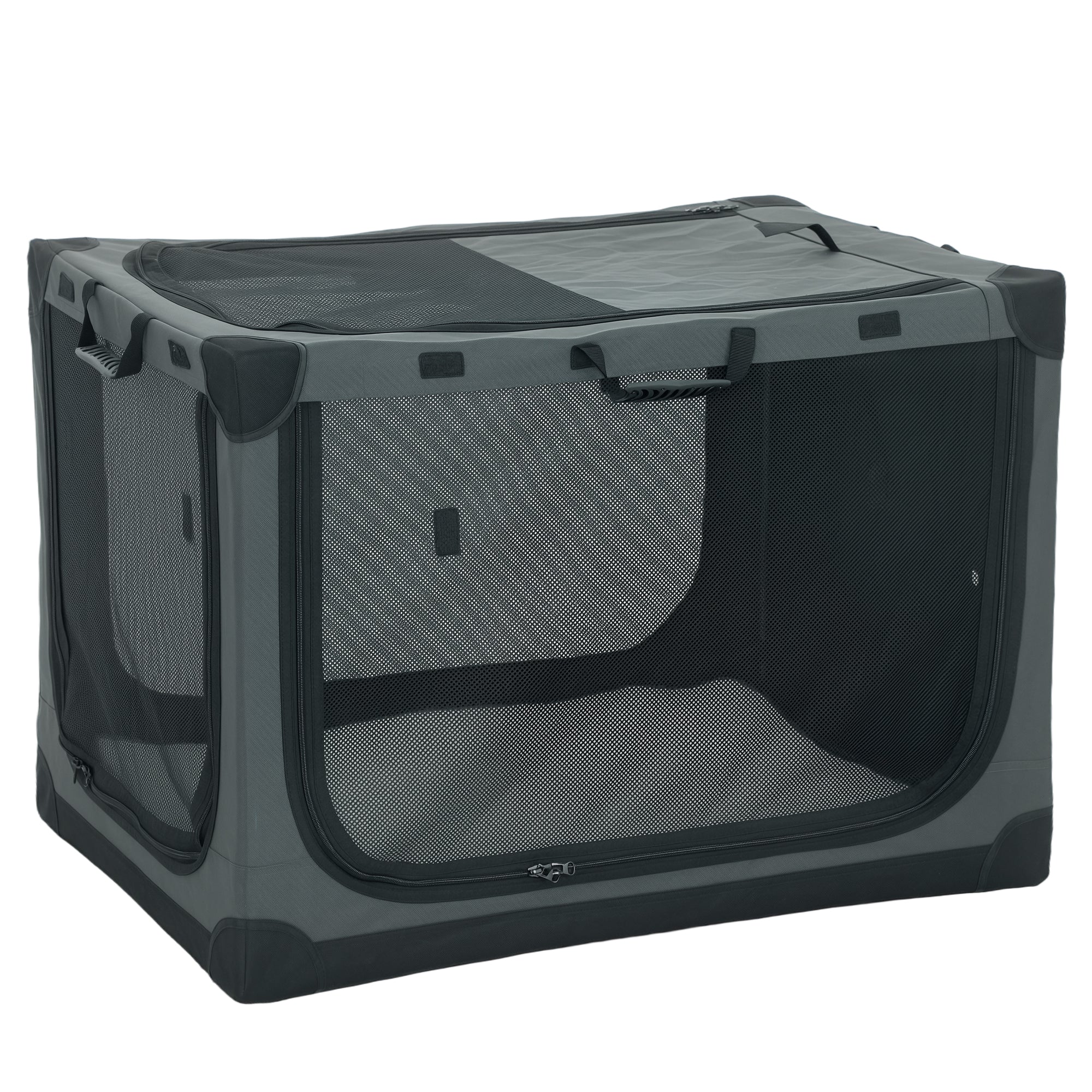 PawHut Soft Dog Crate Pet Travel Crate 90 x 64 x 64 cm with Removable Pad Mesh Window Army Green