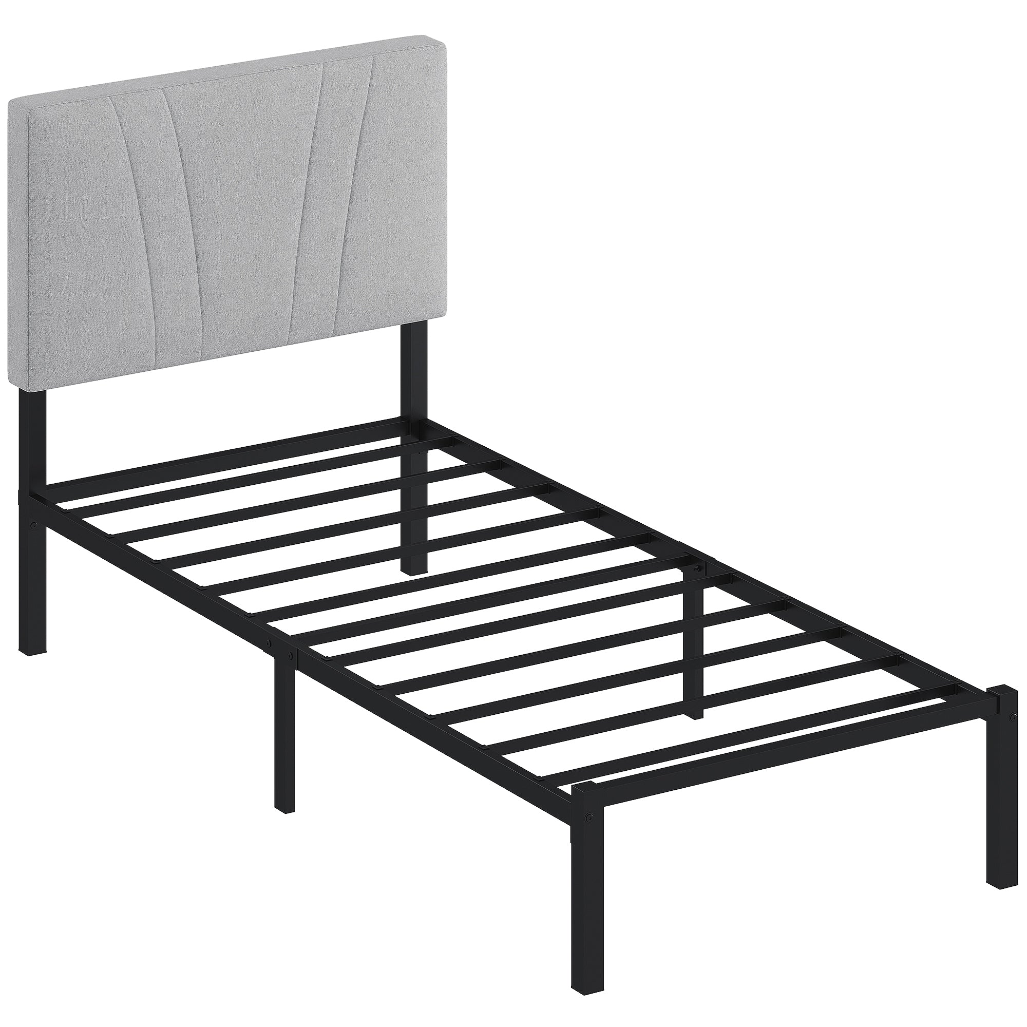 HOMCOM 3FT Single Bed Frame with Upholstered Headboard and Underbed Storage, Black and Light Grey