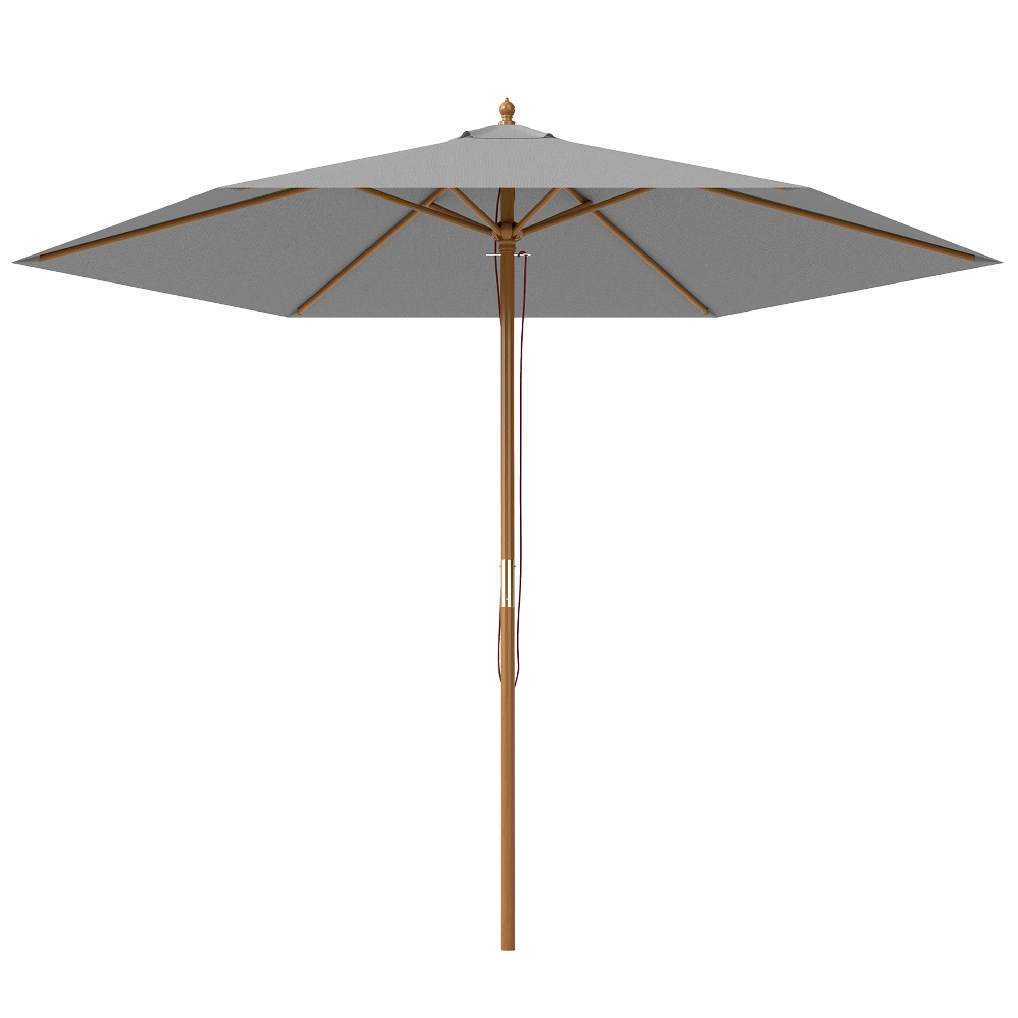 Outsunny 2.5m Wood Garden Parasol Sun Shade Patio Outdoor Wooden Umbrella Canopy Light Grey - North Peak Garden Furniture