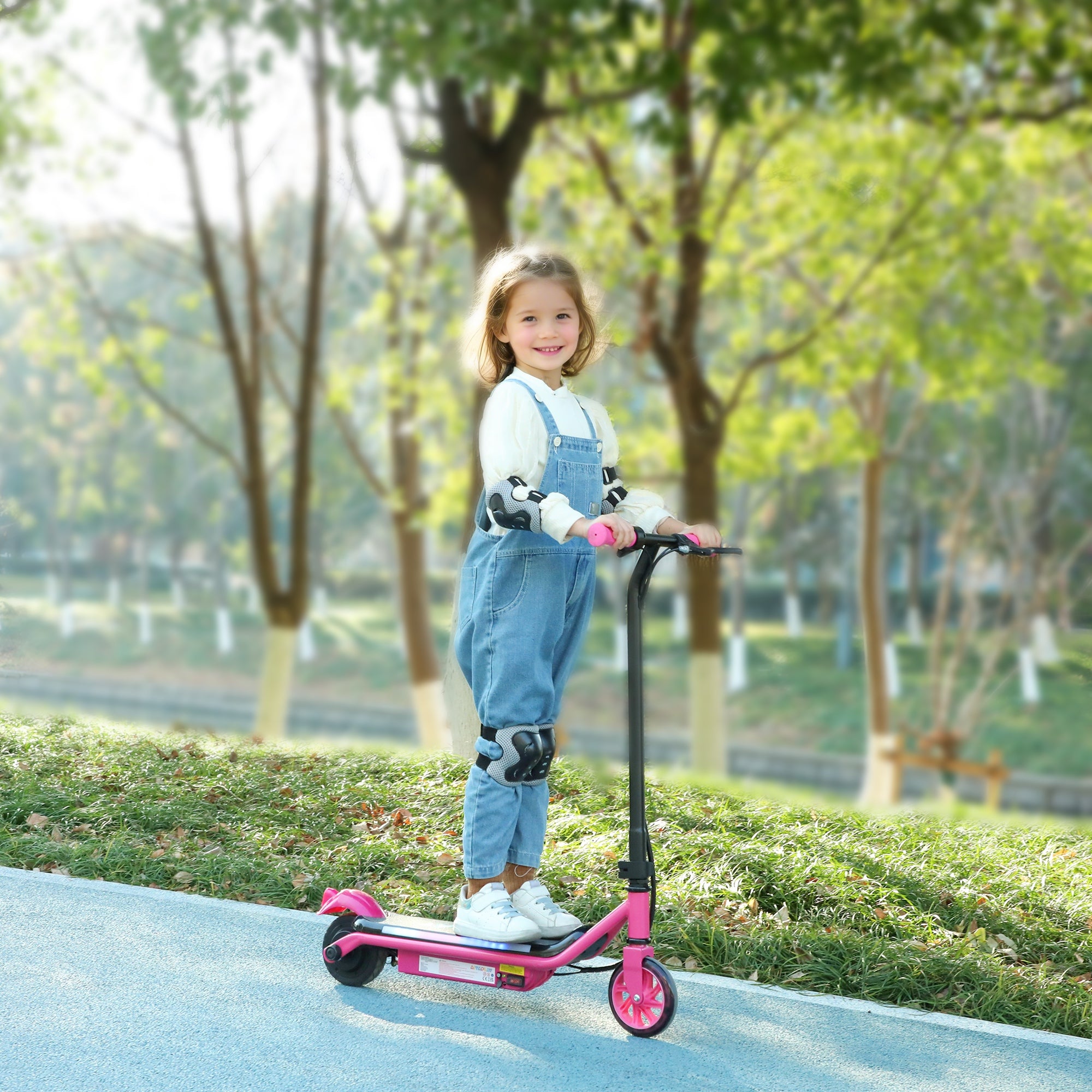 AIYAPLAY Electric Scooter for Kids Ages 6-14, with Dual Brakes, Flash Wheel and Colourful Light, Kids Electric Scooter E Scooter, Up to 12 KM/H & 10 KM, Pink - North Peak Garden Furniture