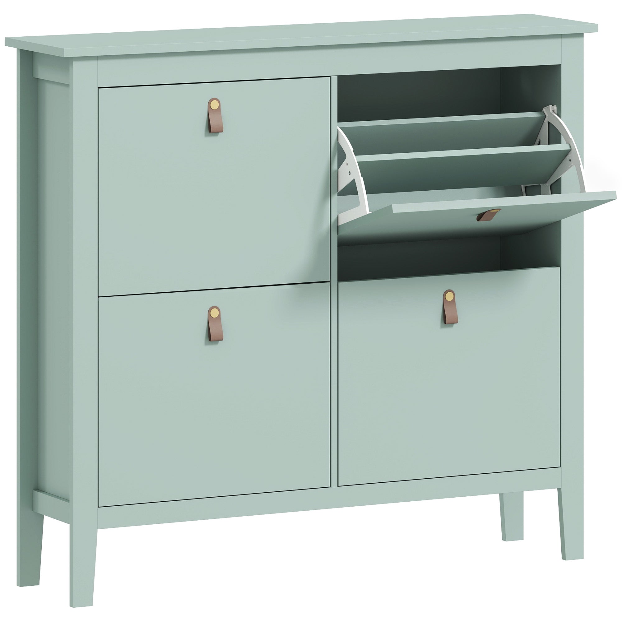 HOMCOM Modern Four-Drawer Shoe Cabinet - Green - North Peak Garden Furniture
