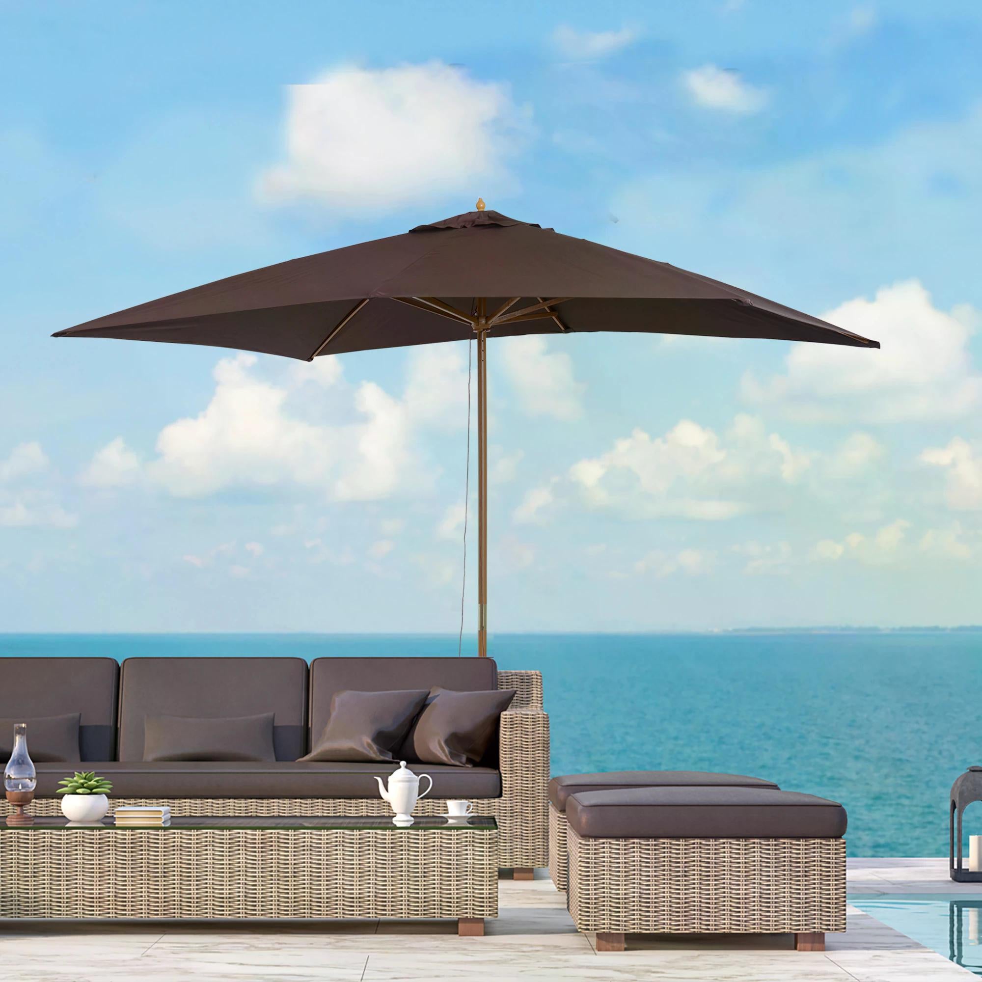Outsunny 2 x 3m Wooden Garden Parasol Umbrella Outdoor Sun Shade Canopy, Dark Coffee - North Peak Garden Furniture