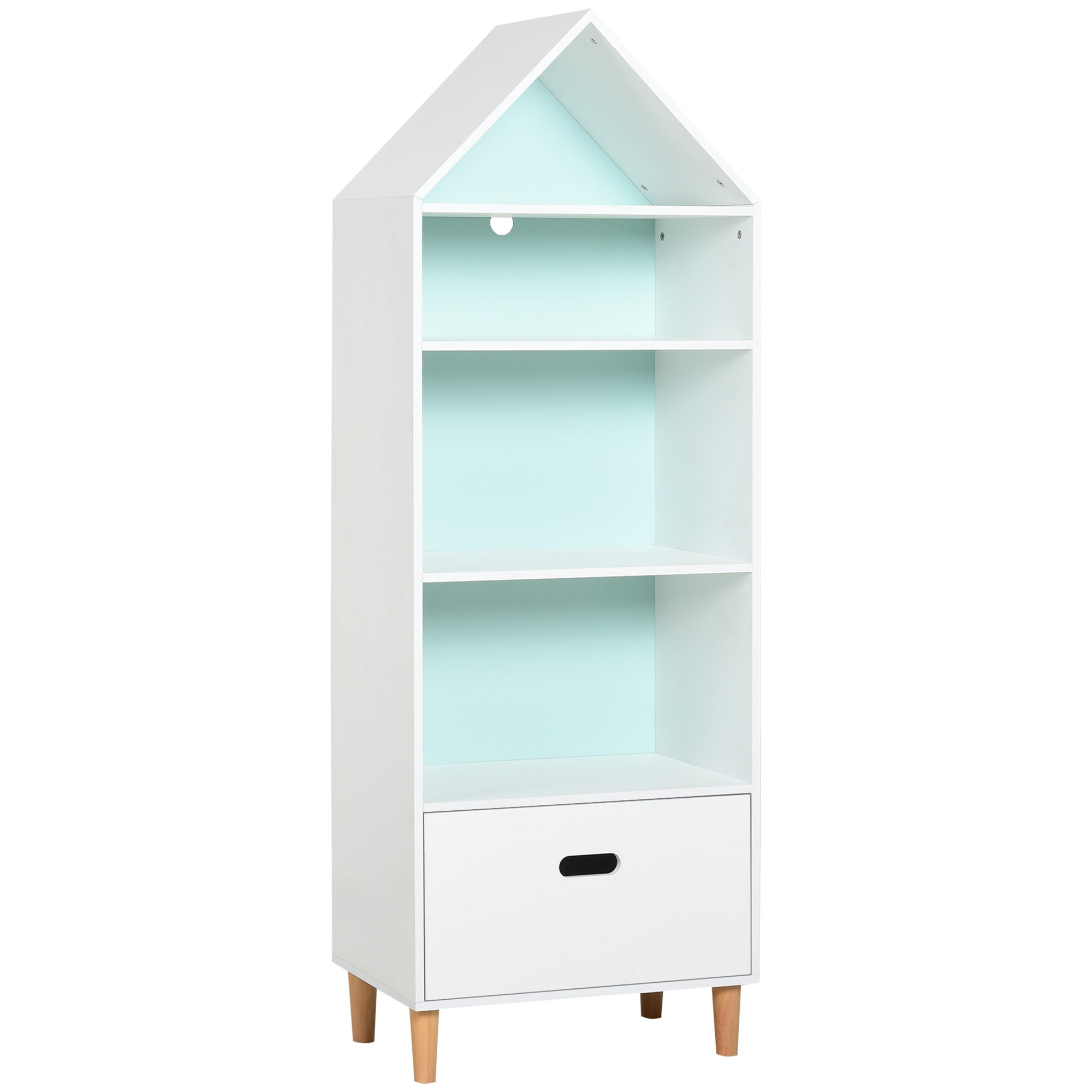 HOMCOM Kids Children Wooden Bookcase w/Drawer Bedroom Furniture Bookshelf Storage Rack Display Unit Toys Games Organisation Cabinet Pink Blue Back Panel 50 x 30 x 142 cm - North Peak Garden Furniture