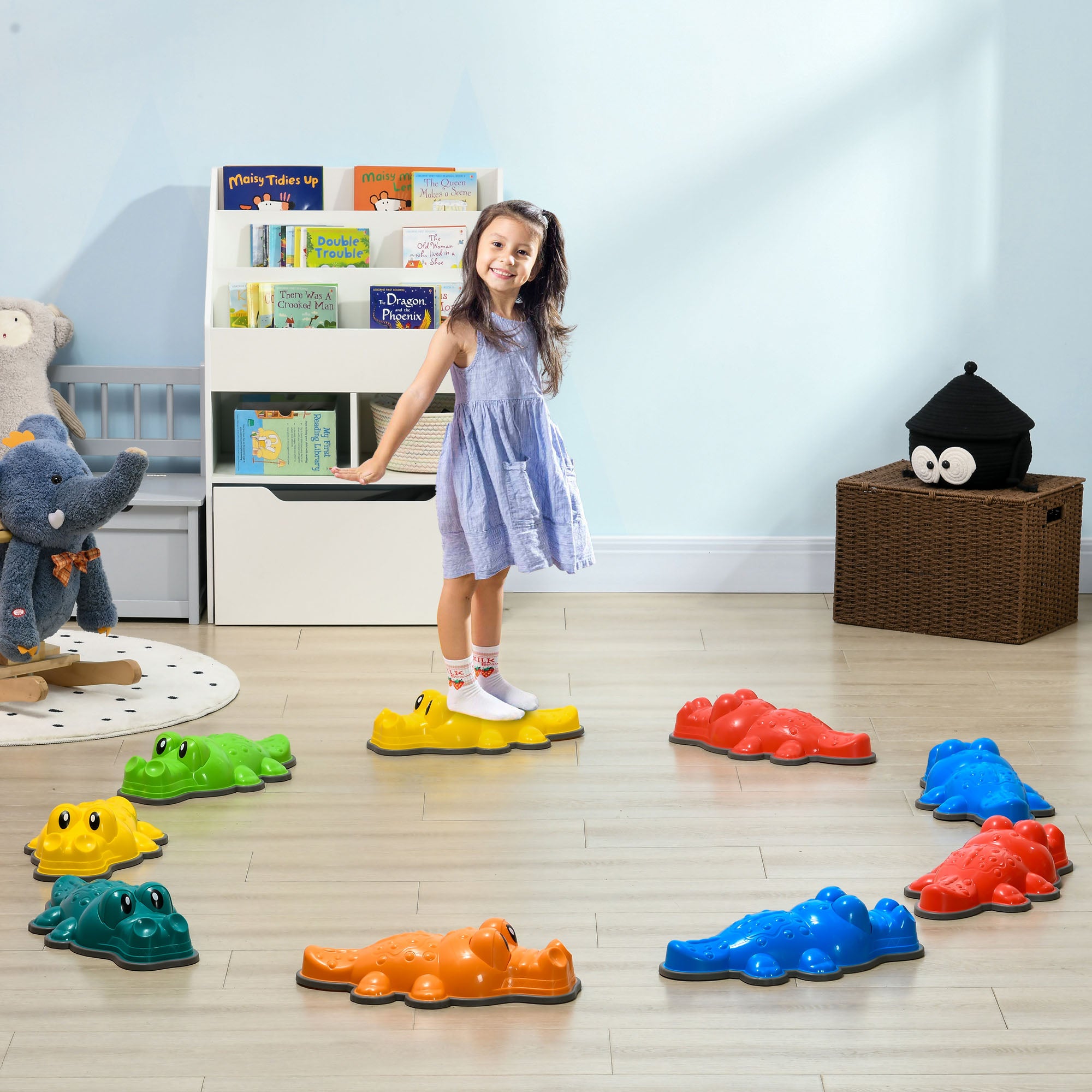 ZONEKIZ 9PCs Kids Stepping Stones, Crocodile-Designed Sensory Toys, with Anti-Slip Edge Balance River Stones - North Peak Garden Furniture