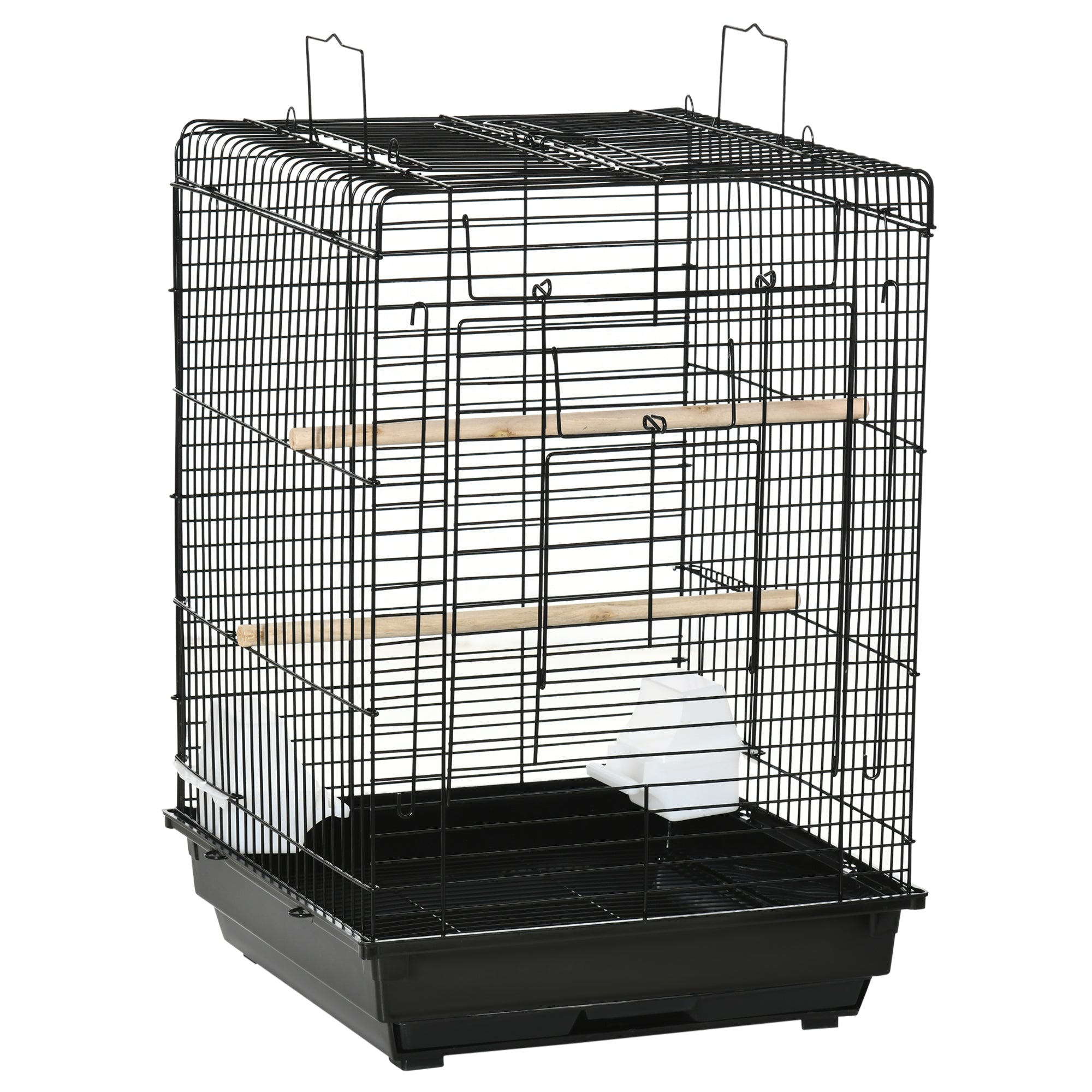 PawHut Steel Bird Cage with Openable Top, Stand, Tray, Handles, Feeding Bowls for Parakeet, Finch - Black - North Peak Garden Furniture