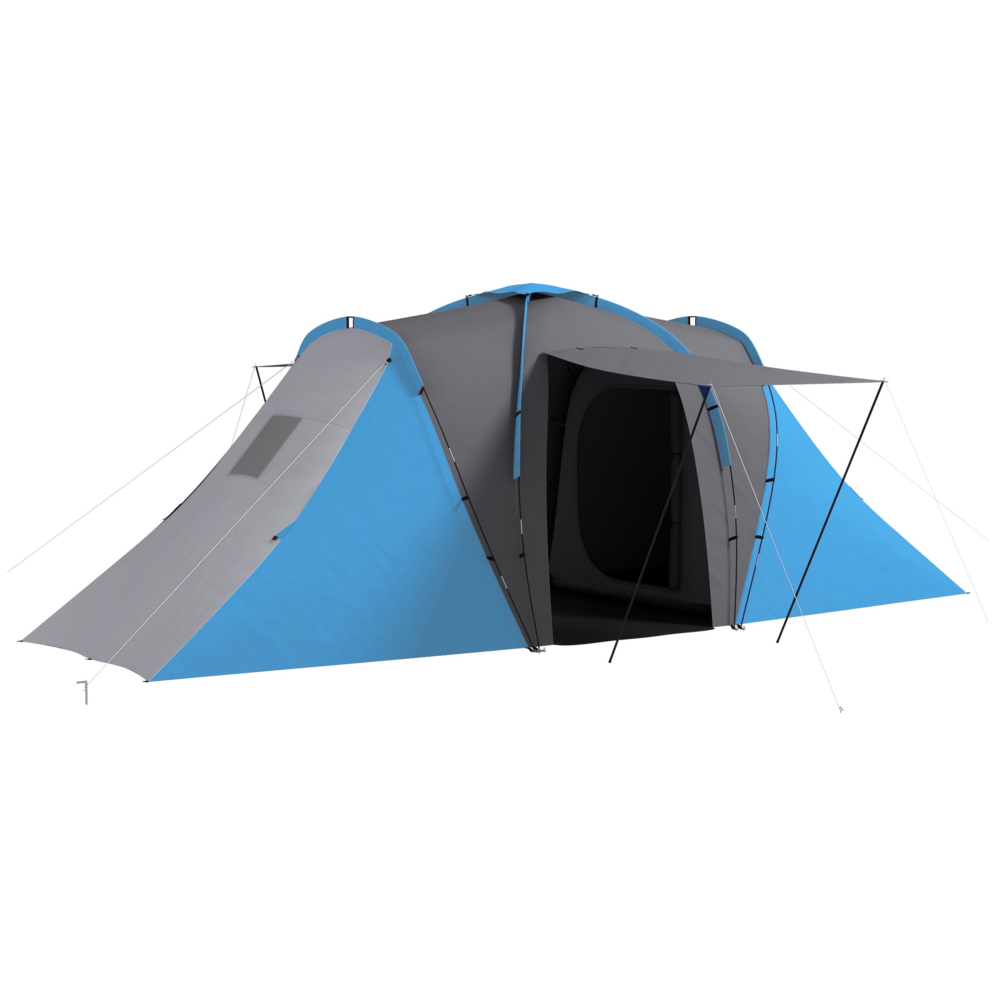 Outsunny Large Camping Tent Tunnel Tent with 2 Bedroom and Living Area, 2000mm Waterproof, Portable with Bag for 4-6 Man, Blue - North Peak Garden Furniture