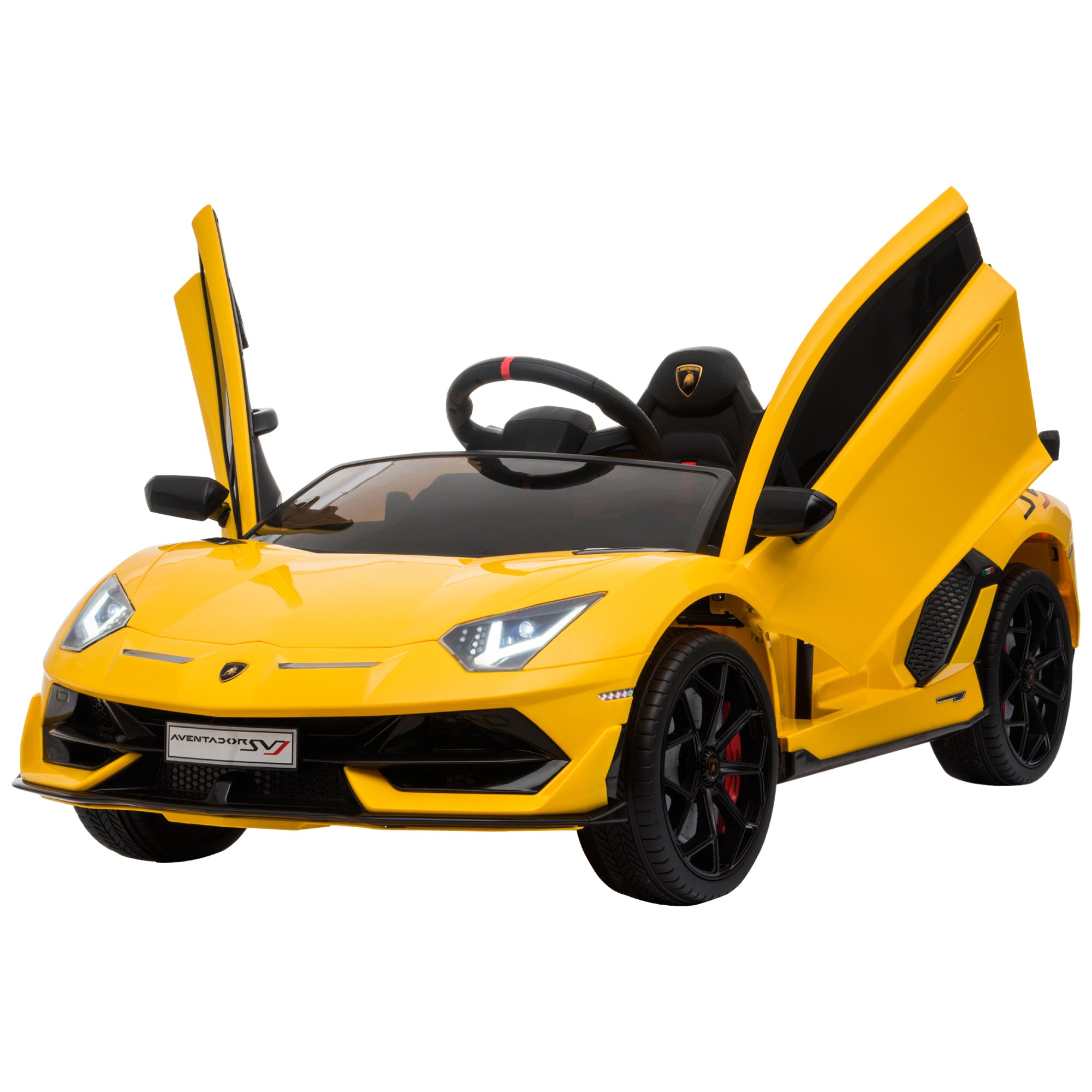 HOMCOM Lamborghini Aventador Licensed 12V Kids Electric Ride On Car Racing Car Toy with Parental Remote Control Battery-powered 2 Motors Music Lights for 3-8 Years Old Yellow - North Peak Garden Furniture