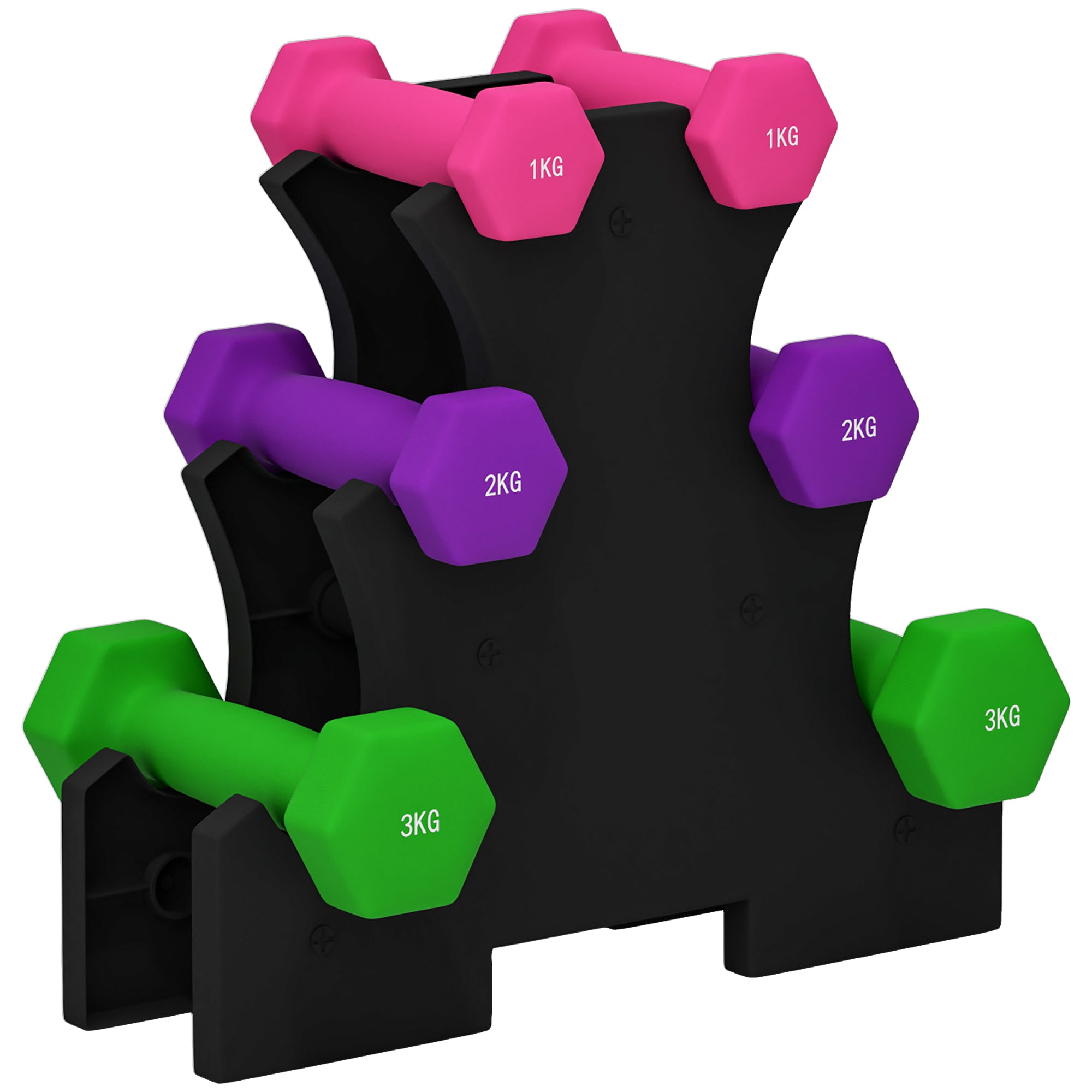 SPORTNOW 2 x 1kg, 2 x 2kg, 2 x 3kg Dumbbells Set with Dumbbell Rack, Hand Weights for Home Gym Training - North Peak Garden Furniture