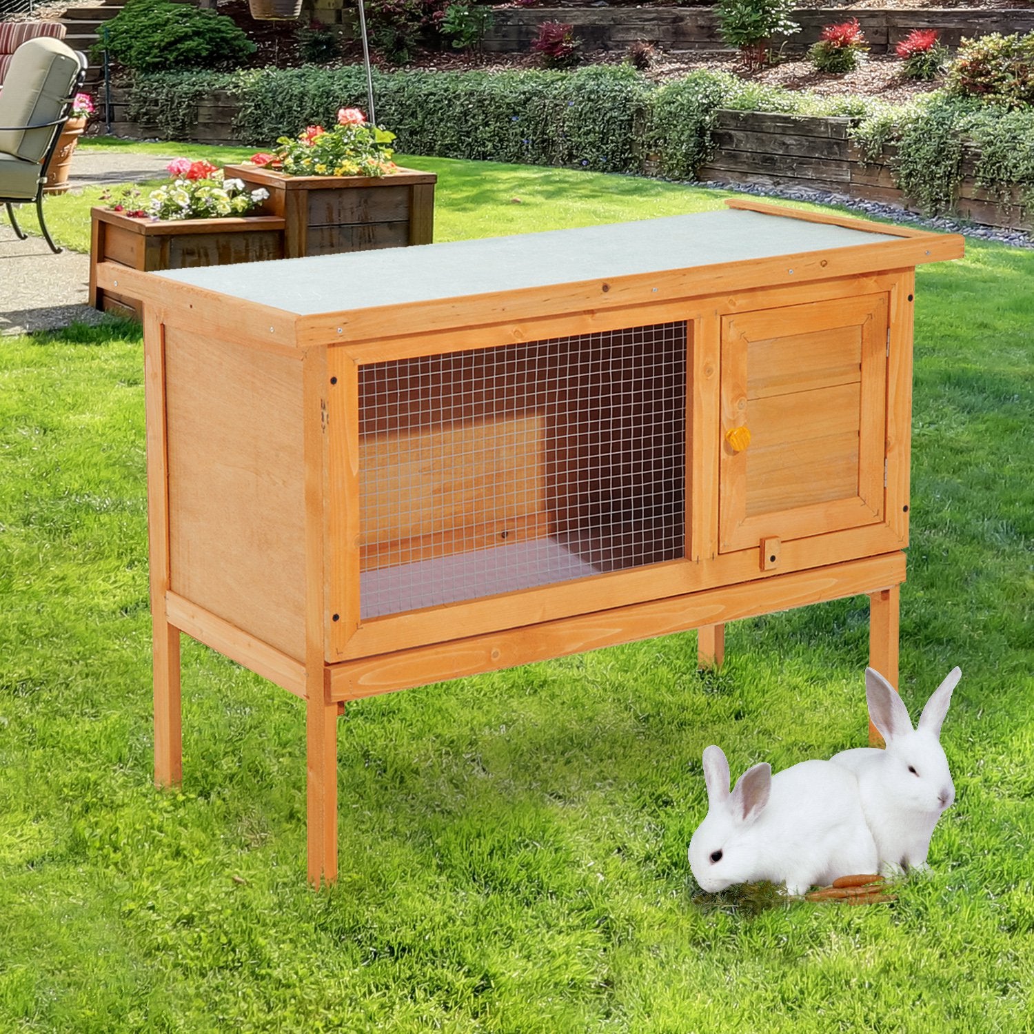 Pawhut Guinea Pigs Hutches,90Lx45Wx65H cm-Fir Wood - North Peak Garden Furniture