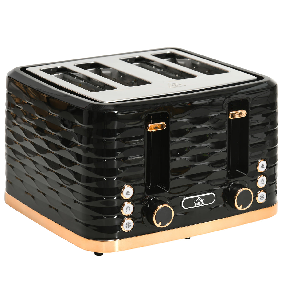 HOMCOM 4 Slice Toaster with 7 Browning Levels, High Lift, Reheat/Defrost/Cancel, Self-centring Function, Removable Crumb Tray, Auto Off, 1600W, Black Water Ripple Texture