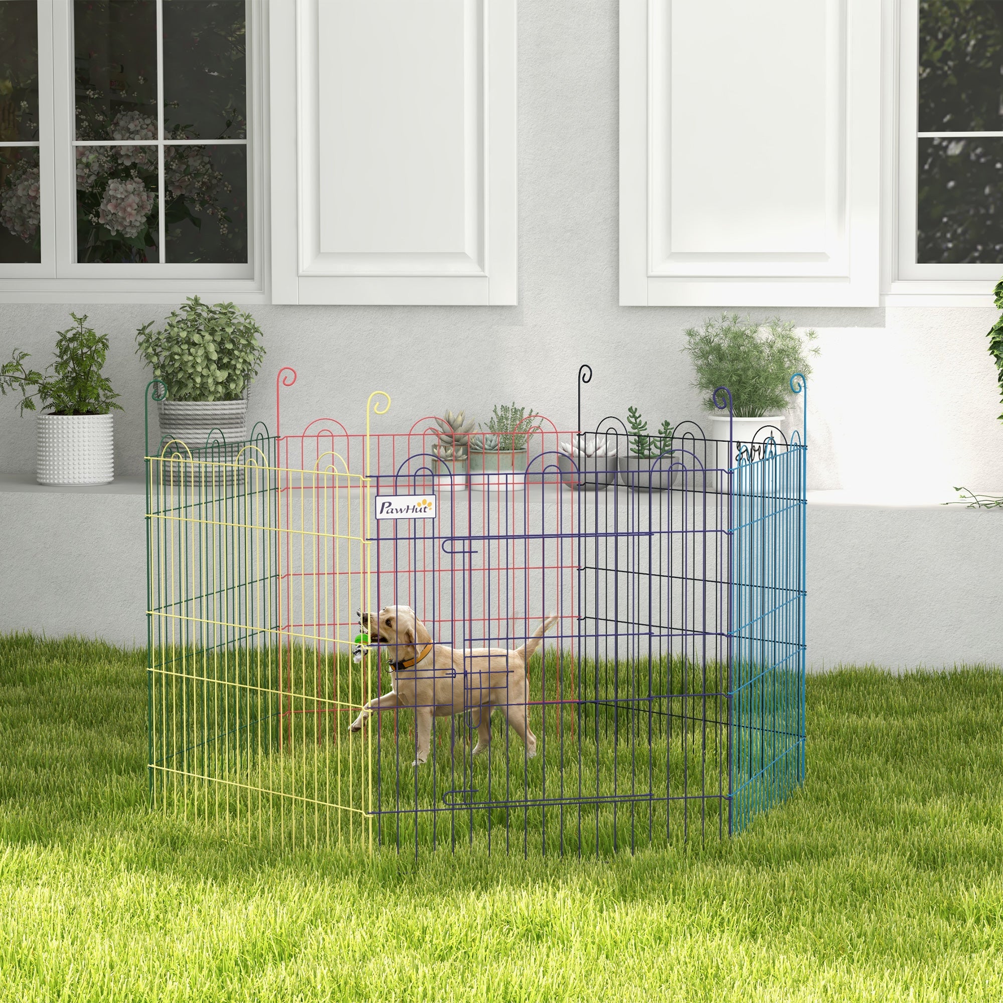 PawHut Pet Playpen Crate, with Six Panels, Door, for Indoors and Outdoors - North Peak Garden Furniture