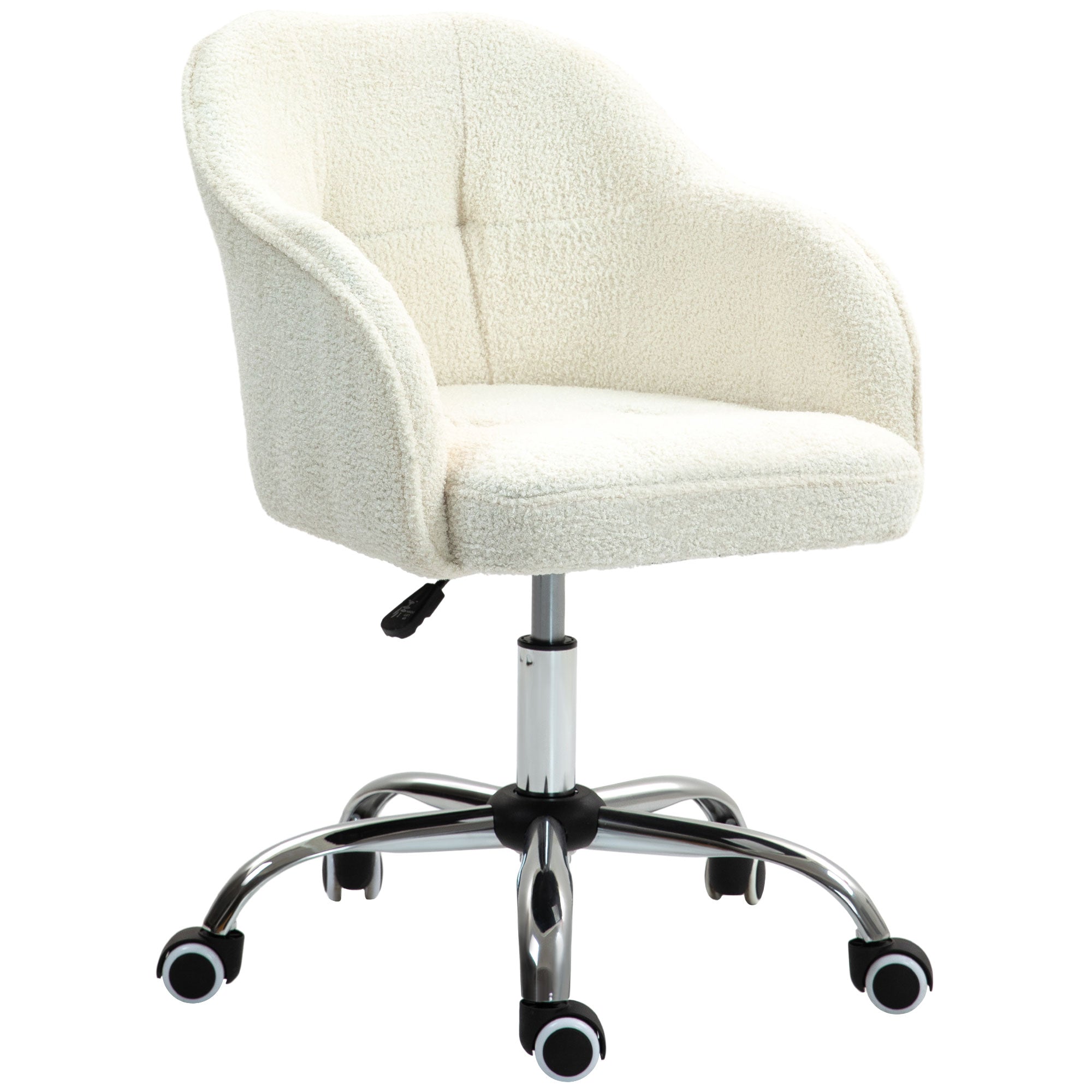 HOMCOM Teddy Fleece Swivel Office Chair - Cream - North Peak Garden Furniture