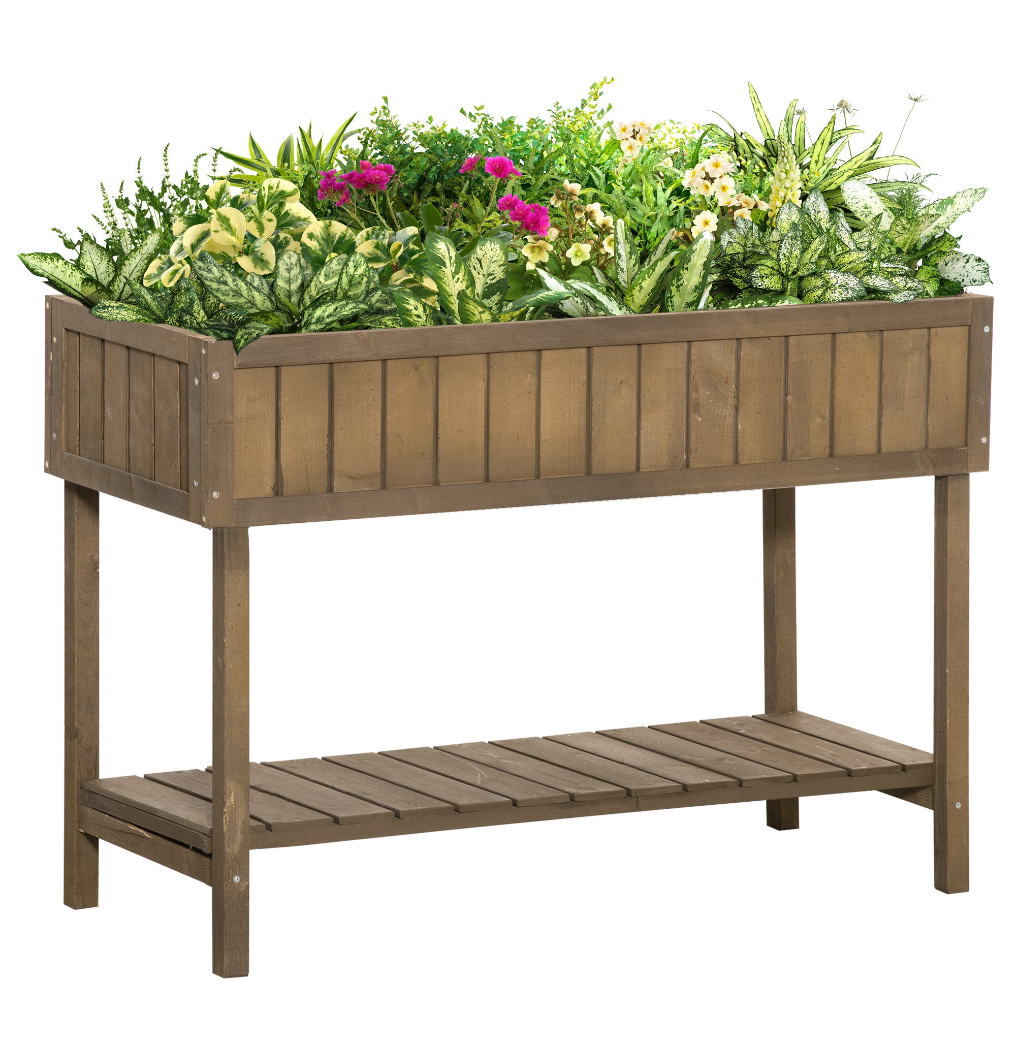 Outsunny Wooden Herb Planter Raised Bed Container Garden Plant Stand Bed 8 Boxes 110L x 46W x 76Hcm Brown - North Peak Garden Furniture