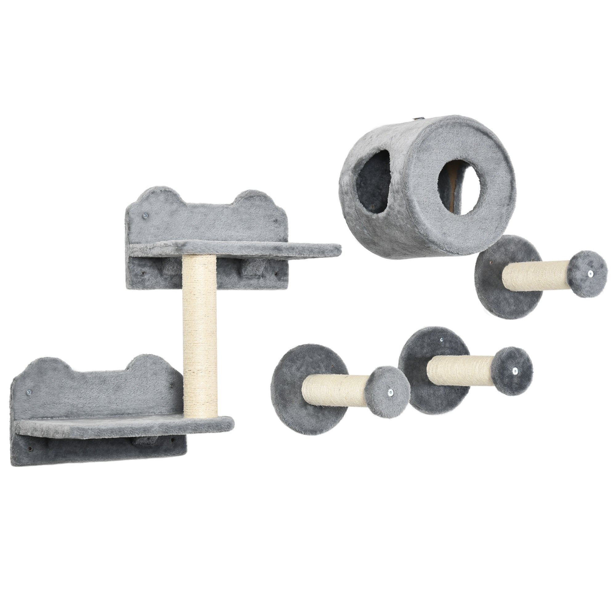 PawHut 5PCs Cat Wall Furniture with Perch, Cat House, Scratching Post - North Peak Garden Furniture
