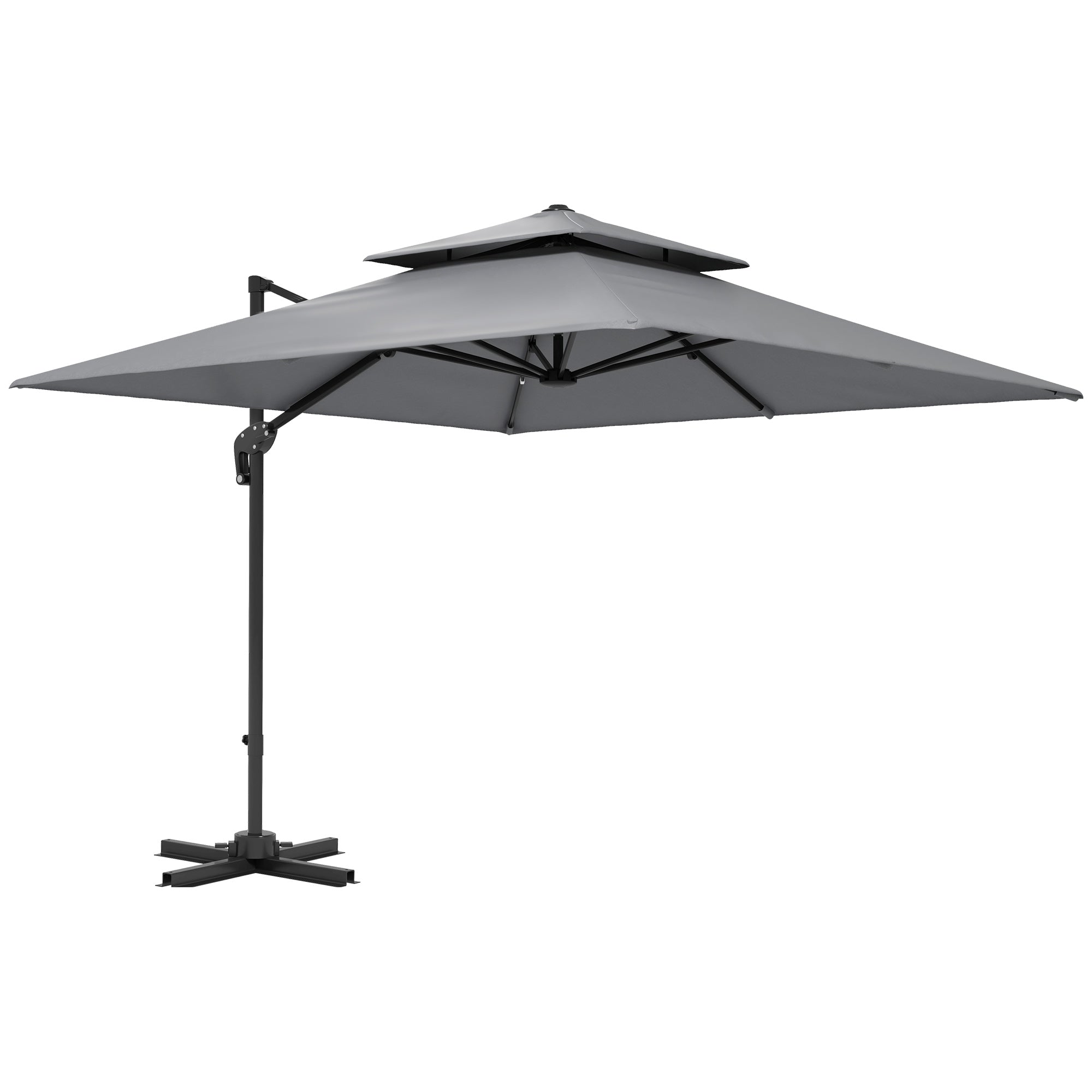 Outsunny 3 x 3(m) Cantilever Parasol with Aluminium Frame, Crank and Tilt, 360° Rotation, Double Top Garden Umbrella with Base and Cover, Light Grey - North Peak Garden Furniture