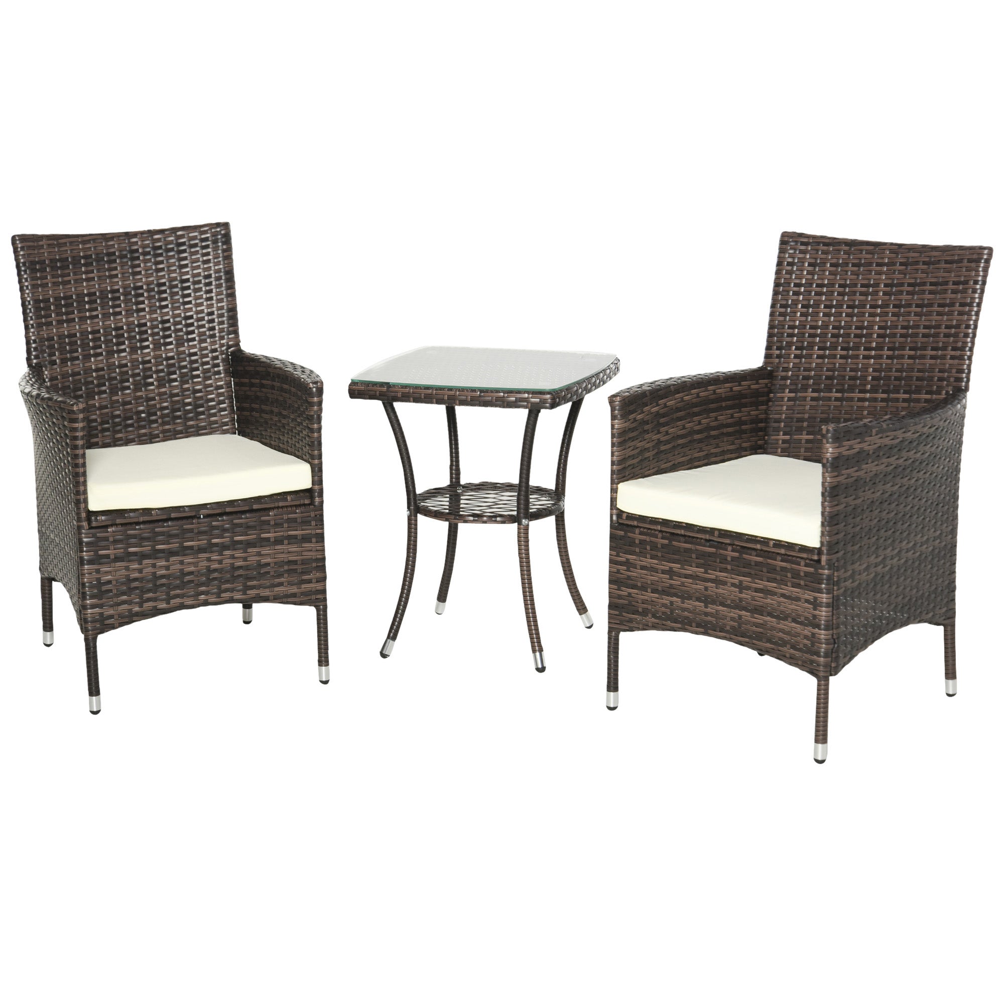 Outsunny Three-Piece Rattan Chair Set, with Cushions - Brown - North Peak Garden Furniture