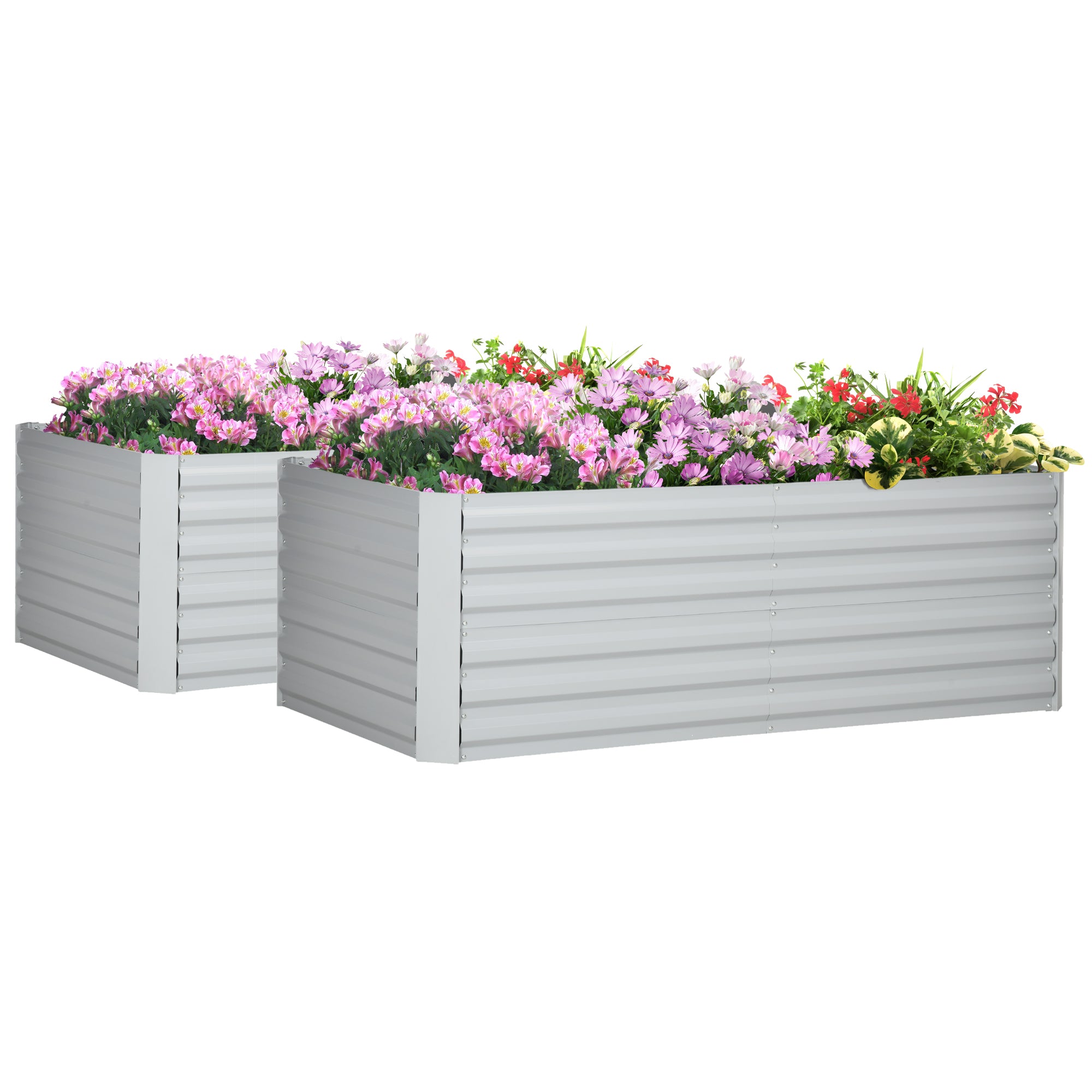 Outsunny Set of 2 Raised Beds for Garden, Galvanised Steel Outdoor Planters with Multi-reinforced Rods for Vegetables, Plants, Flowers and Herbs, 180 x 90 x 59 cm, Light Grey - North Peak Garden Furniture