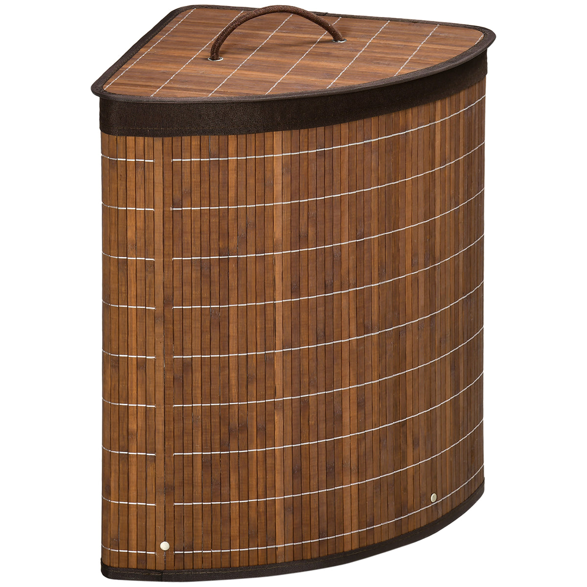 HOMCOM Bamboo Laundry Basket with Lid, 55 Litres Laundry Hamper with Removable Washable Lining, Corner Washing Baskets, 38 x 38 x 57cm, Brown