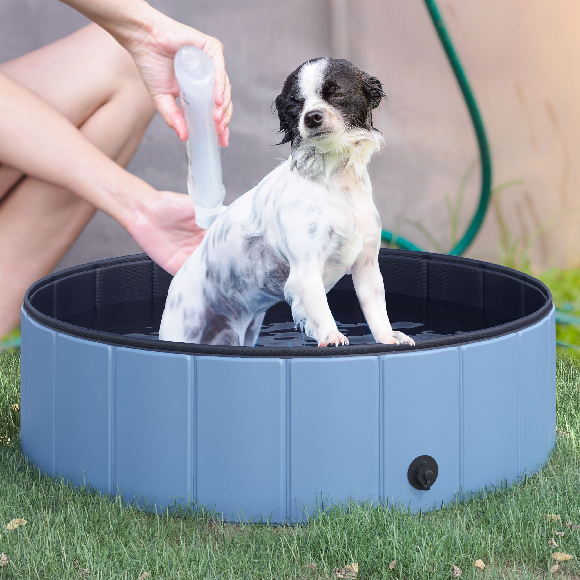 PawHut Foldable Dog Paddling Pool Pet Cat Swimming Pool Indoor/Outdoor Collapsible Summer Bathing Tub Shower Tub Puppy Washer (Φ100 x 30H cm, Blue) - North Peak Garden Furniture