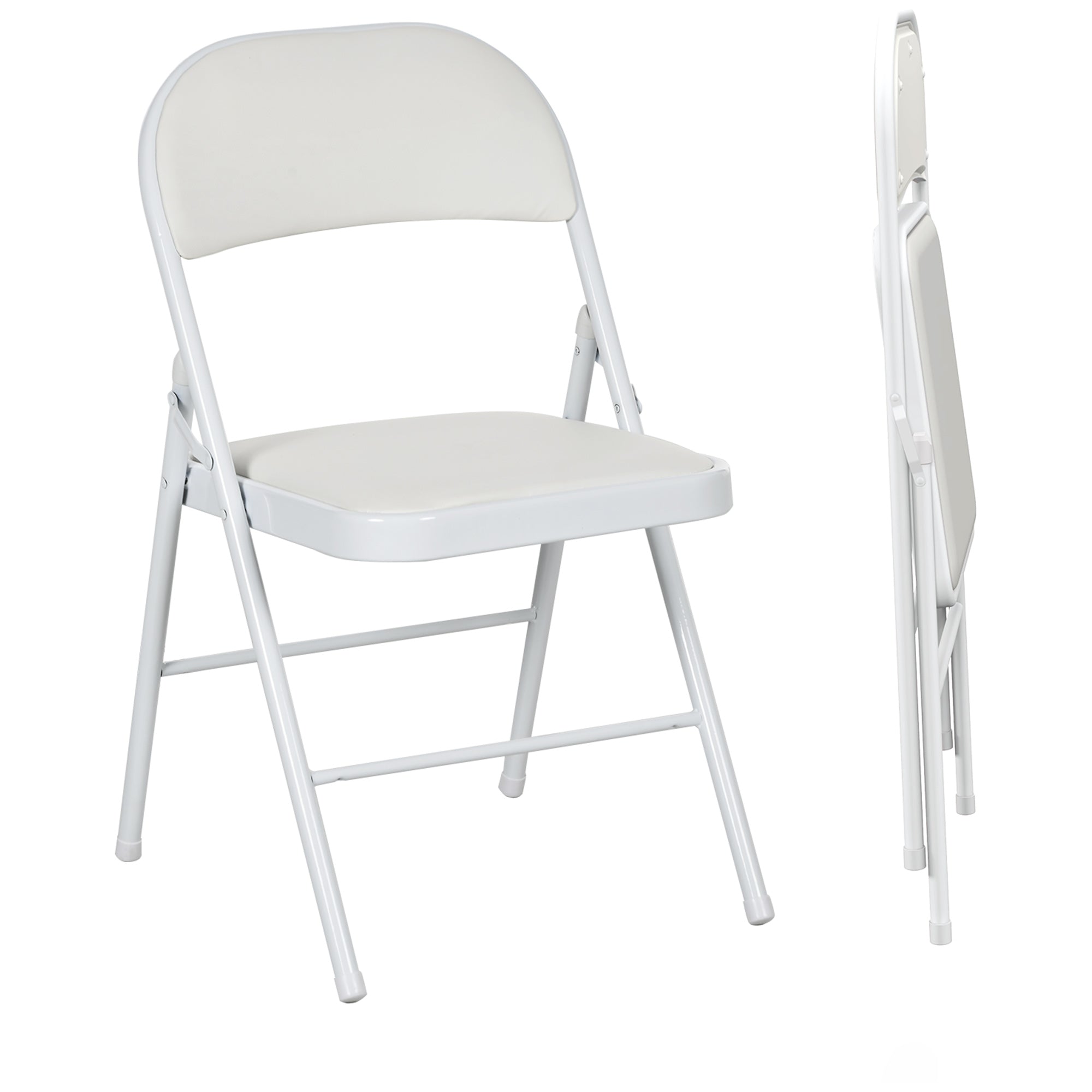 HOMCOM Set of Two Cushioned Steel Folding Chairs - White - North Peak Garden Furniture