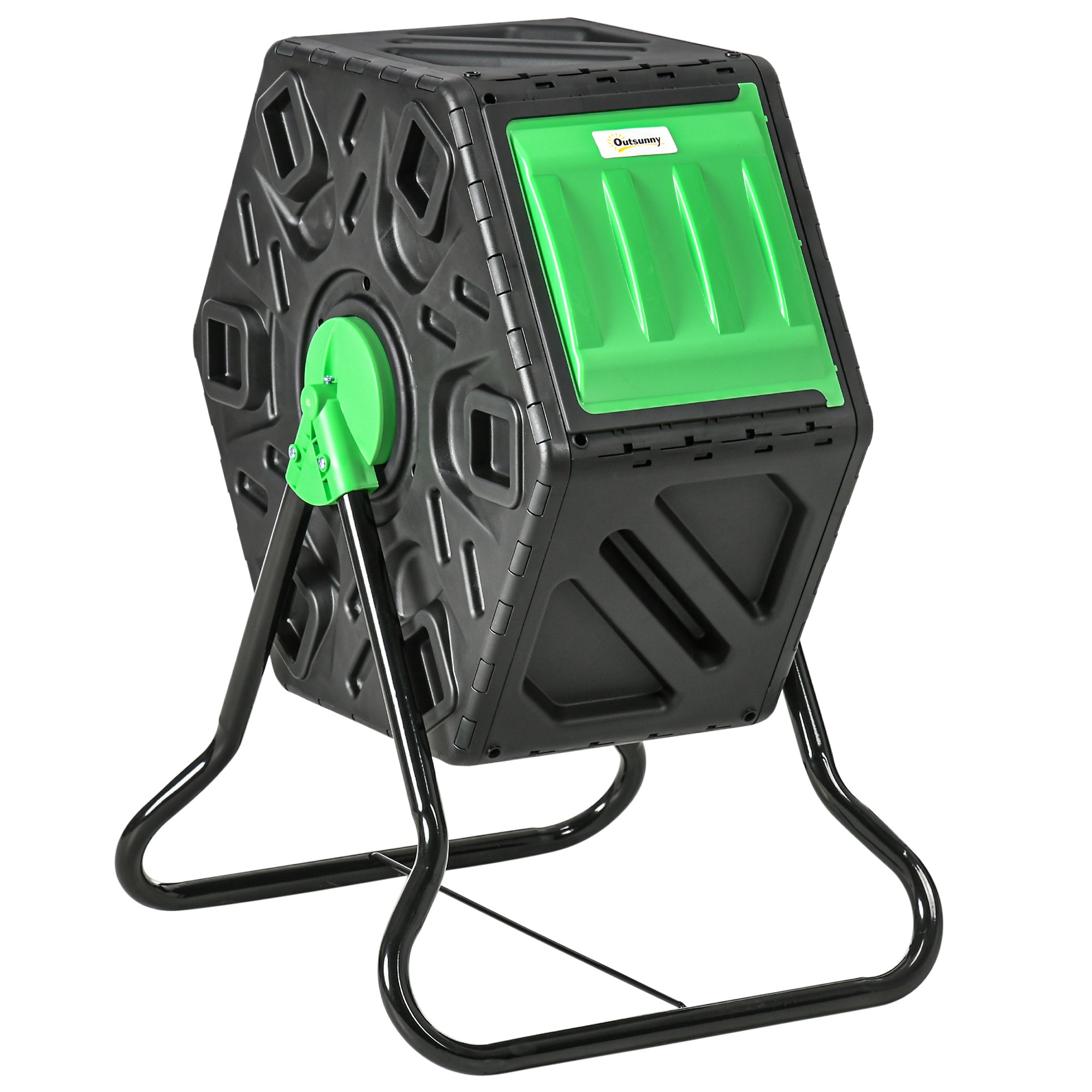 Outsunny 65L Garden Compost Bin, Single Chamber Rotating Composter, Compost Maker with 48 Ventilation Openings and Steel Legs - North Peak Garden Furniture