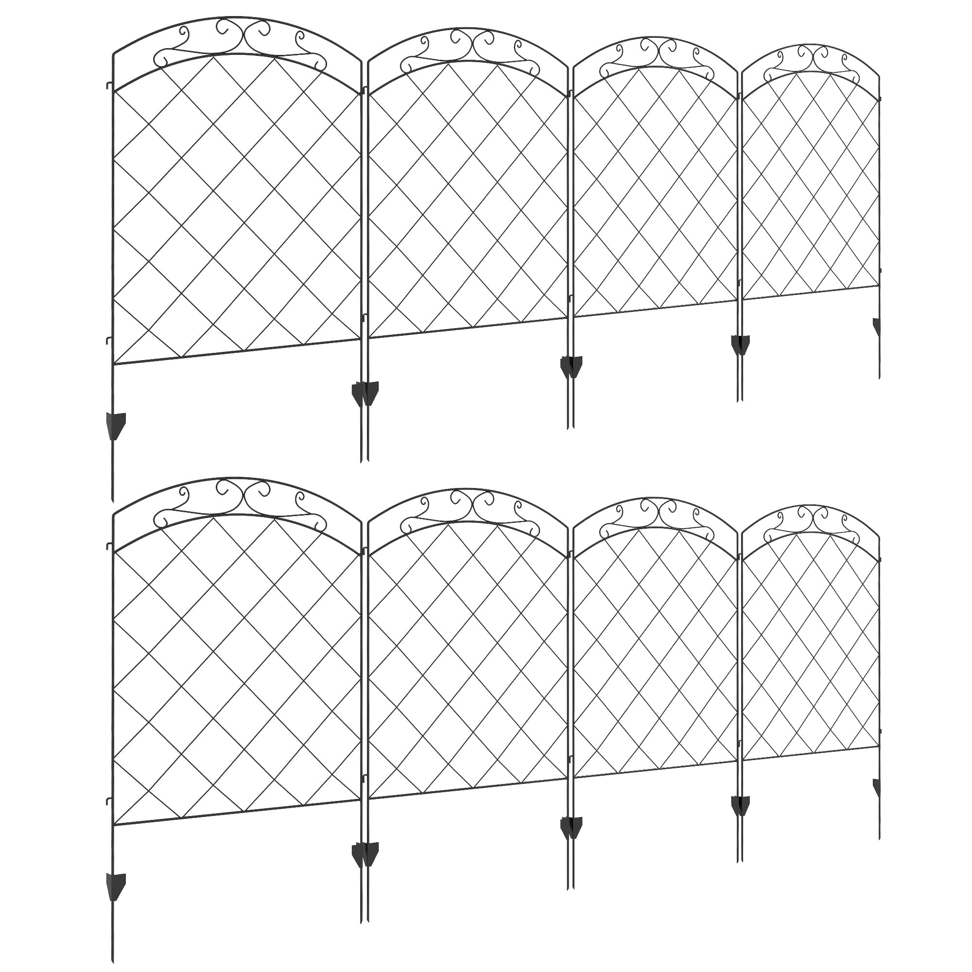 Outsunny Decorative Garden Fencing, 43in x 11.4ft Outdoor Picket Fence Panels, 8PCs Rustproof Steel Wire Landscape Flower Bed Border Edging Animal Barrier, Swirls - North Peak Garden Furniture
